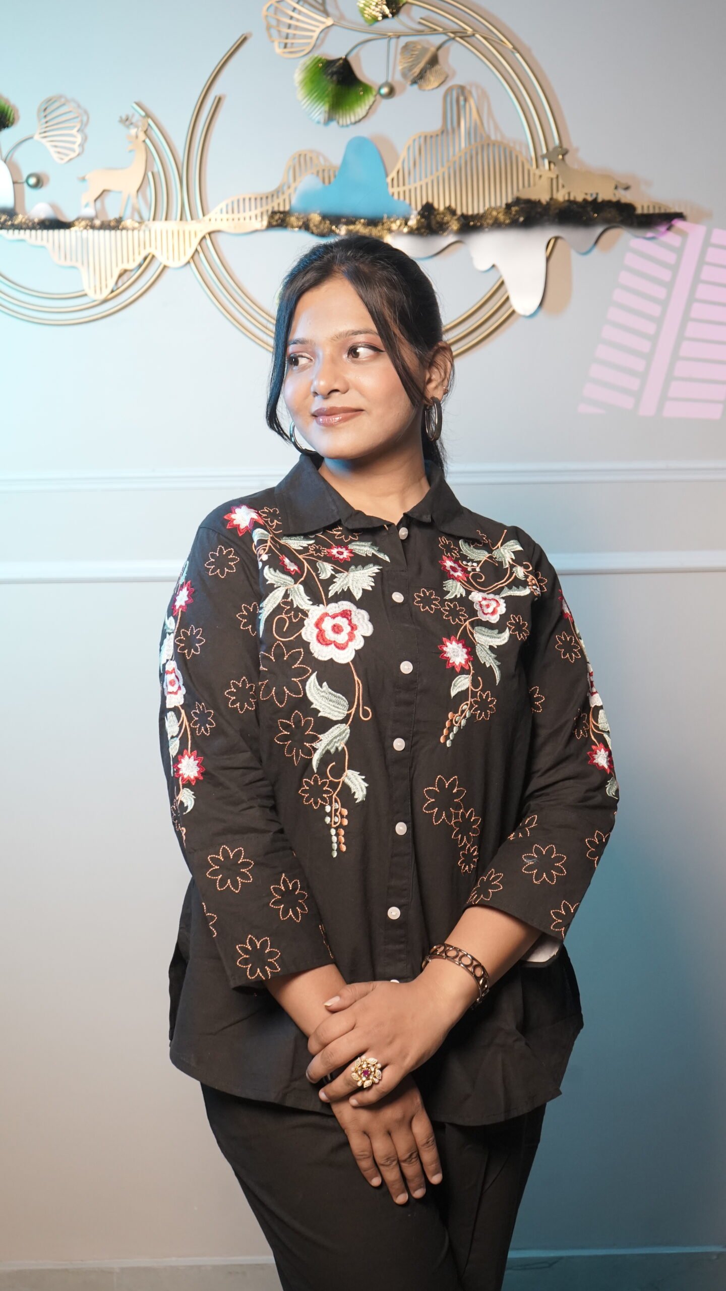 Black Floral Embroidered Co-Ord Set