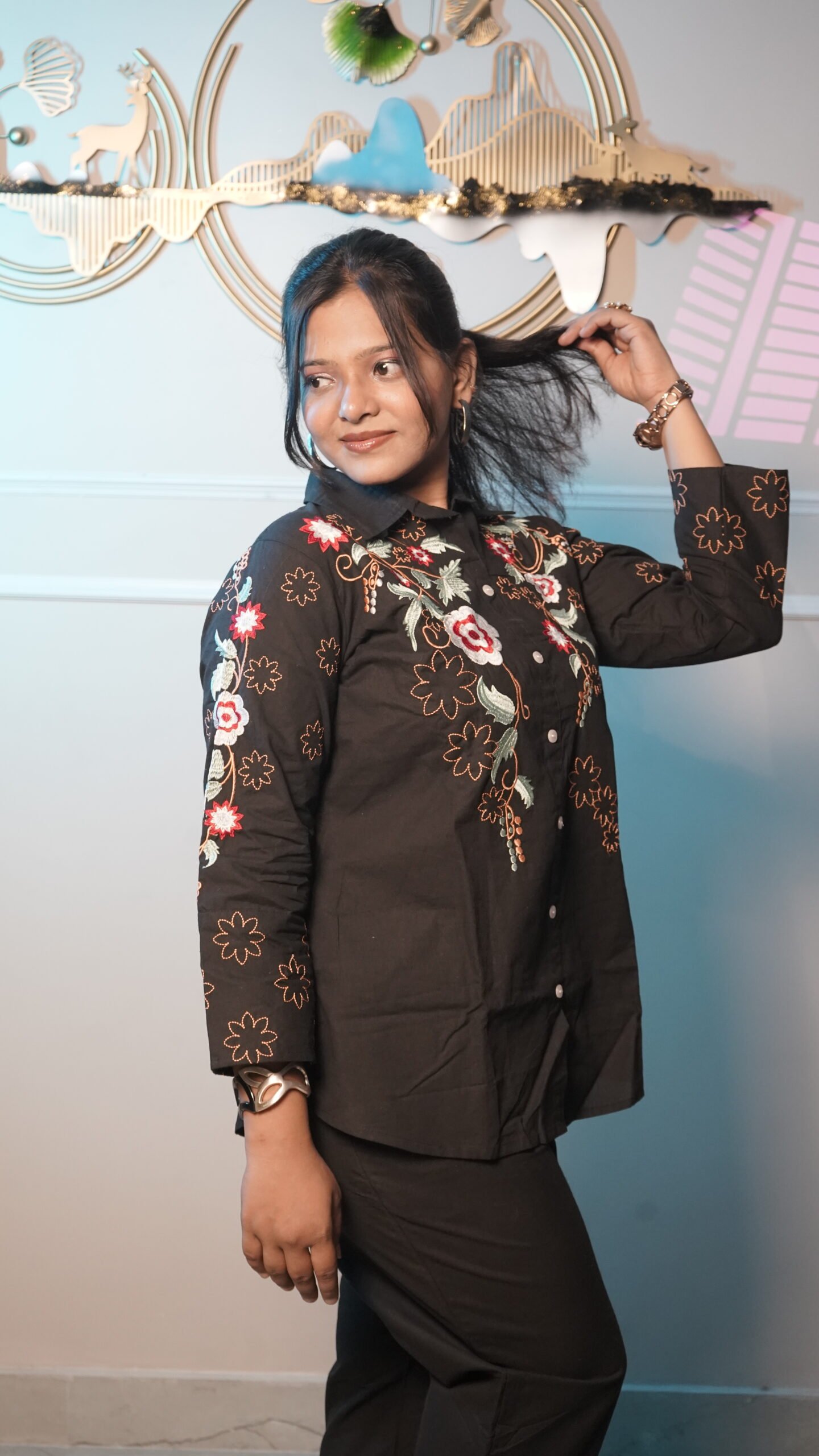 Black Floral Embroidered Co-Ord Set - Image 6