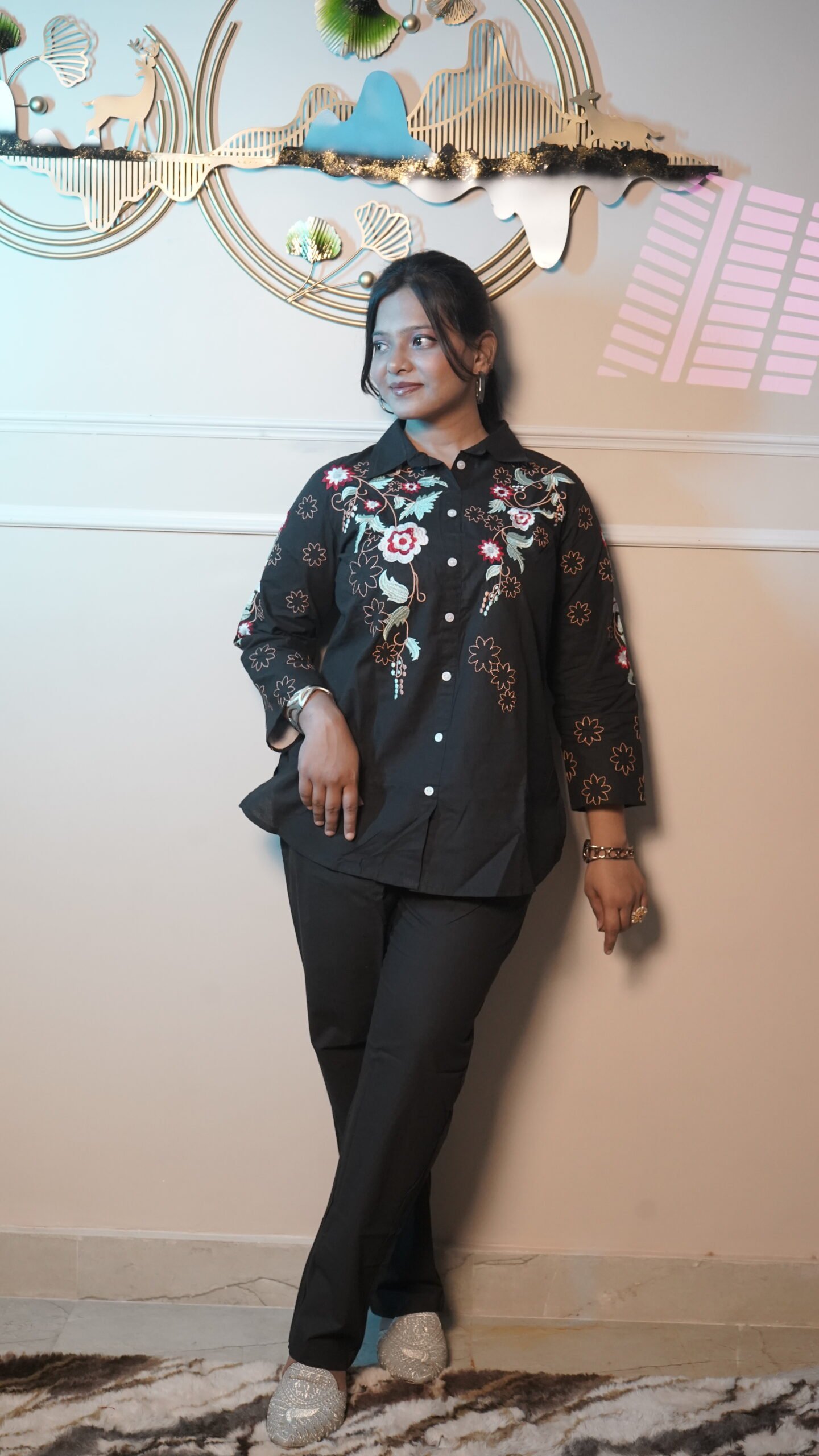 Black Floral Embroidered Co-Ord Set - Image 5