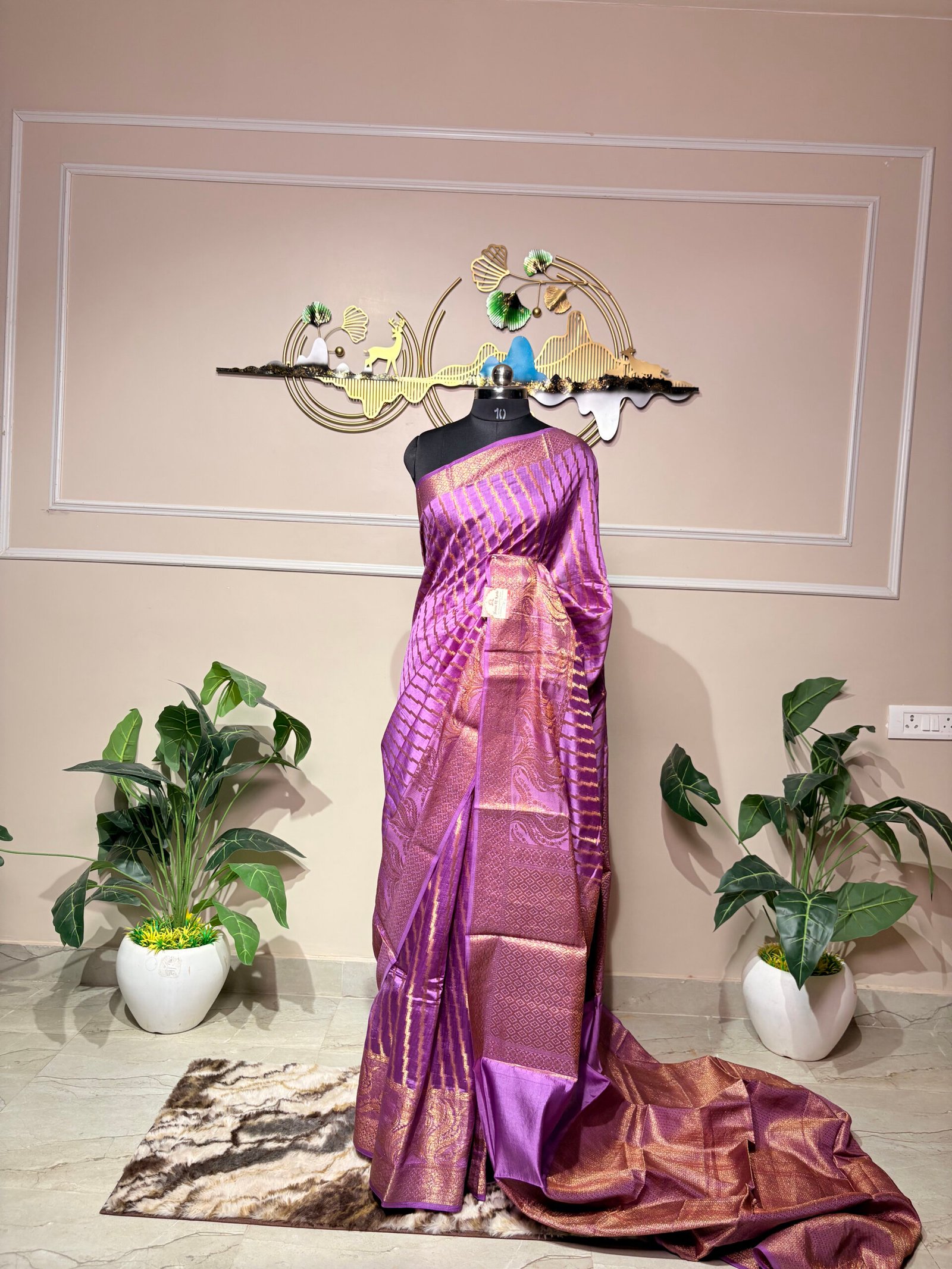 Royal Purple Pure Banarasi Silk Saree with Antique Gold Zari Weaving - Image 6