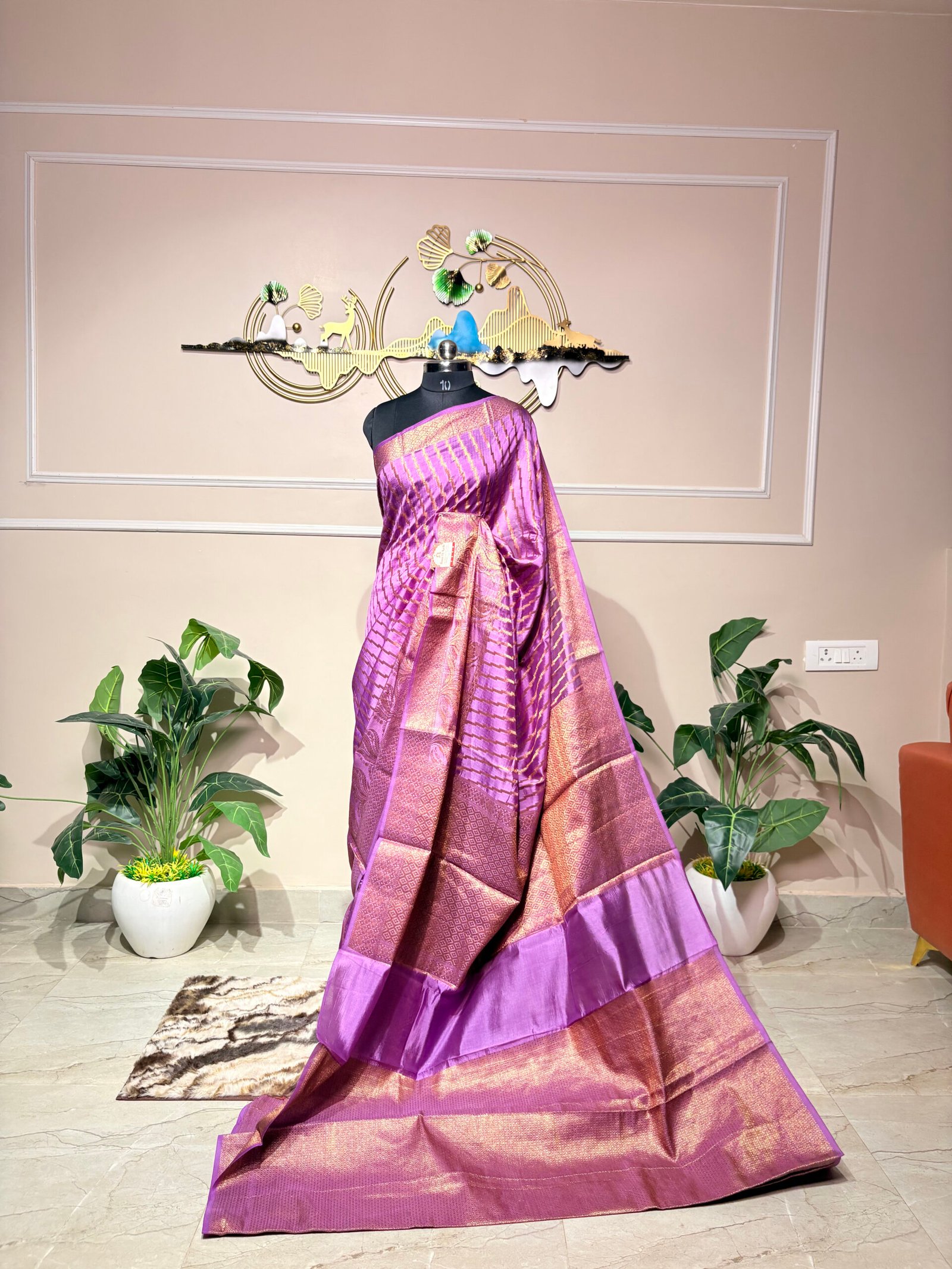 Royal Purple Pure Banarasi Silk Saree with Antique Gold Zari Weaving - Image 5