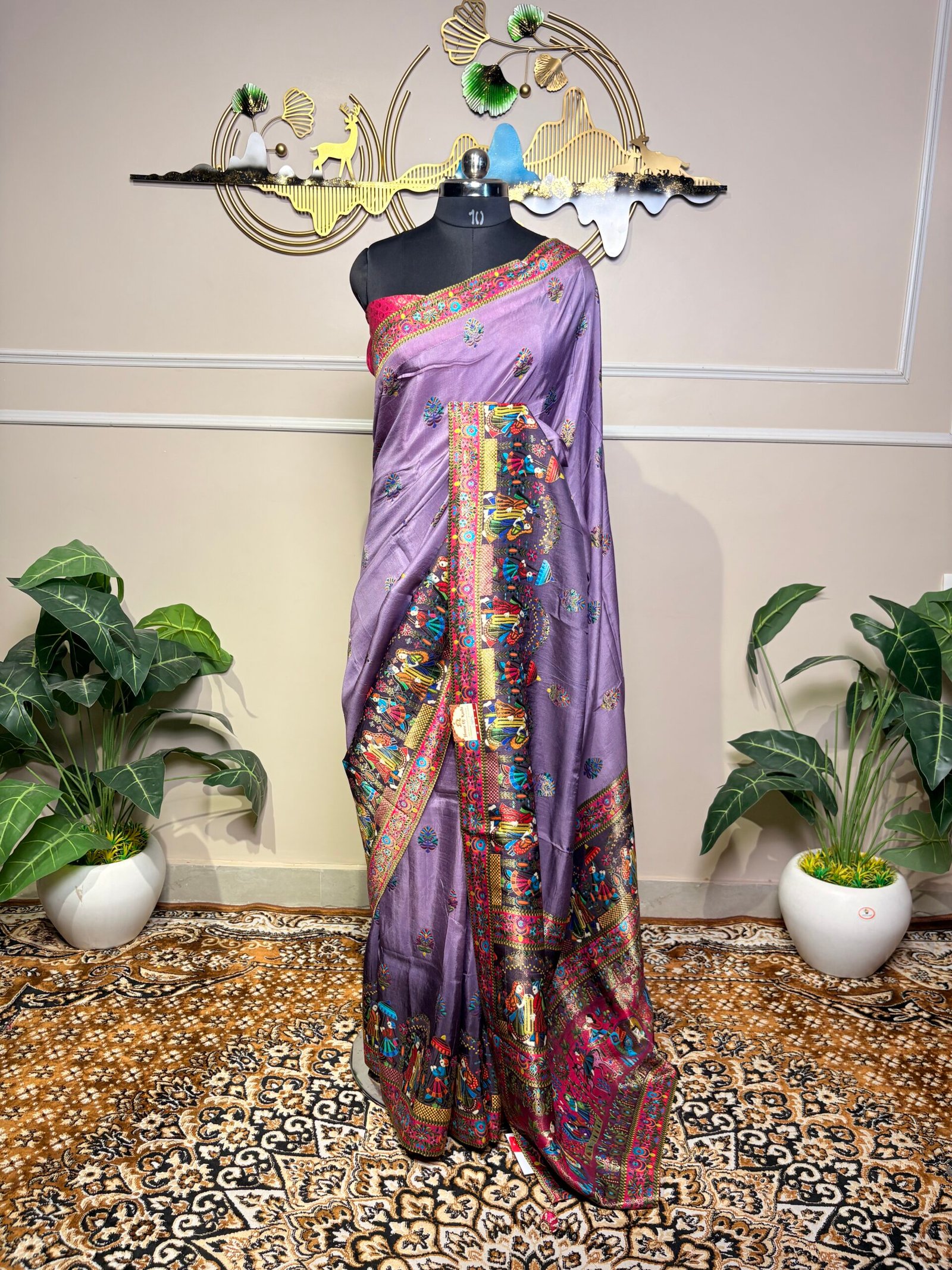 Lavender Kashmiri Digital Print Pashmina Saree - Image 2