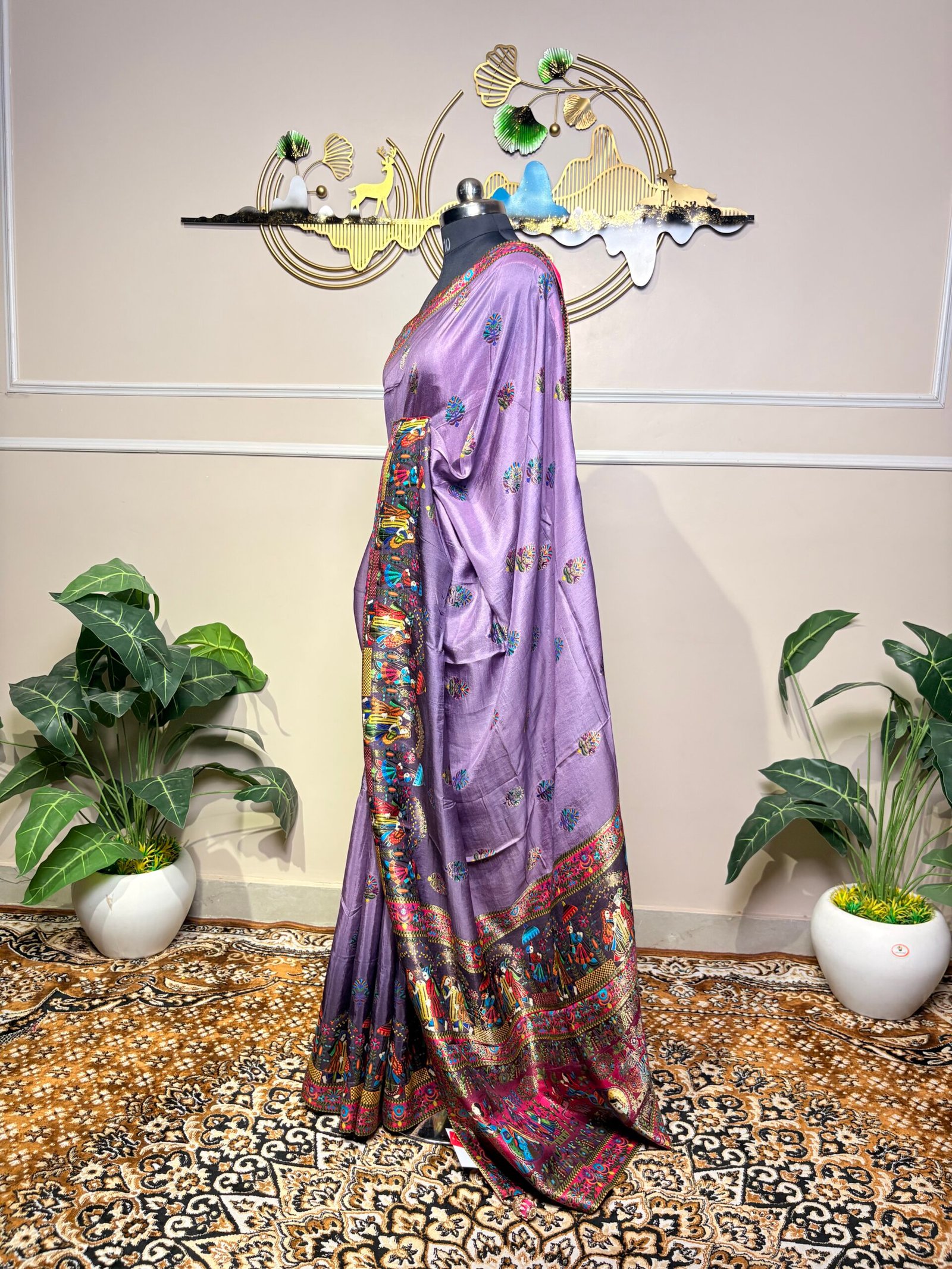 Lavender Kashmiri Digital Print Pashmina Saree - Image 4