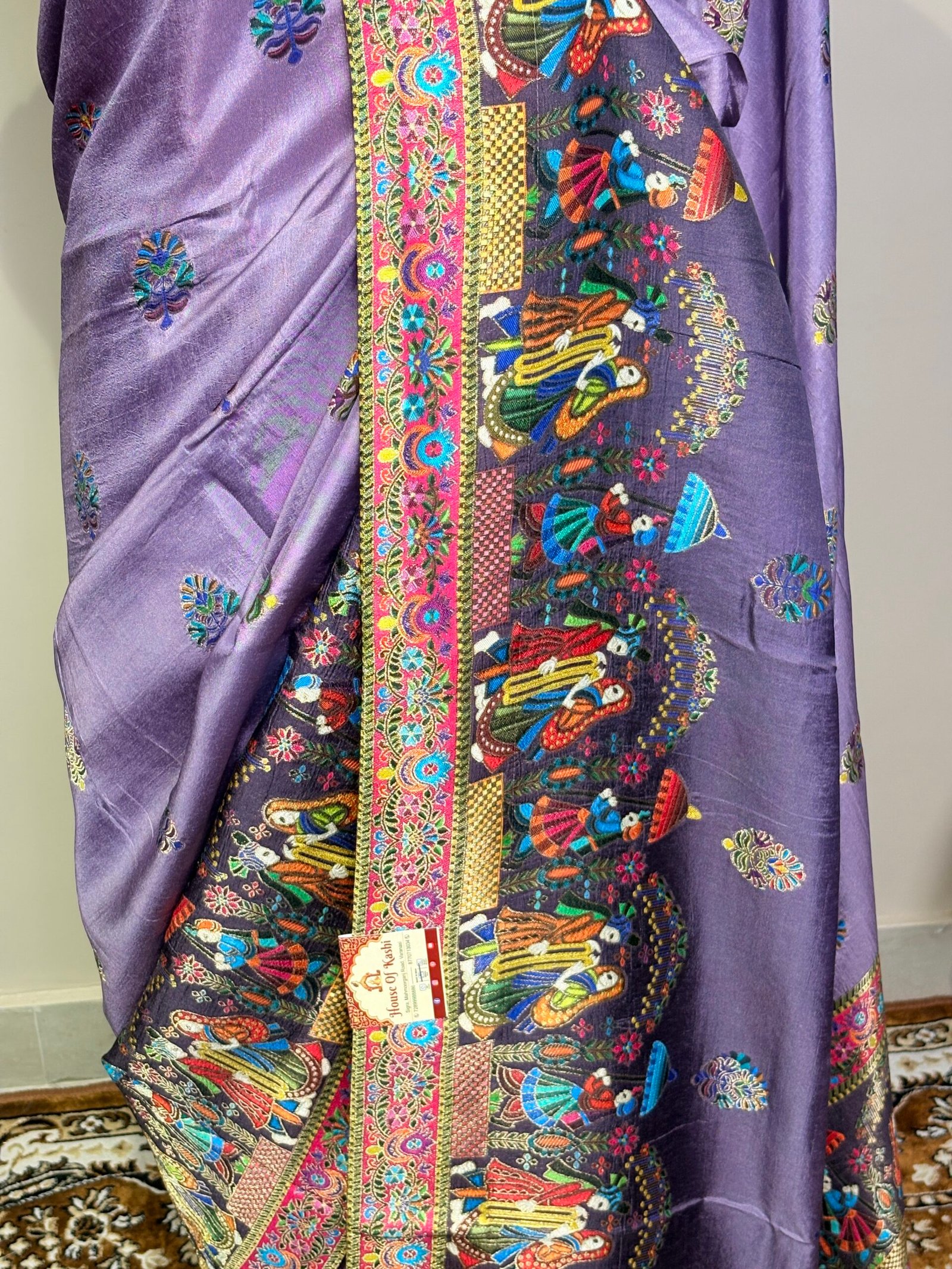 Lavender Kashmiri Digital Print Pashmina Saree - Image 5