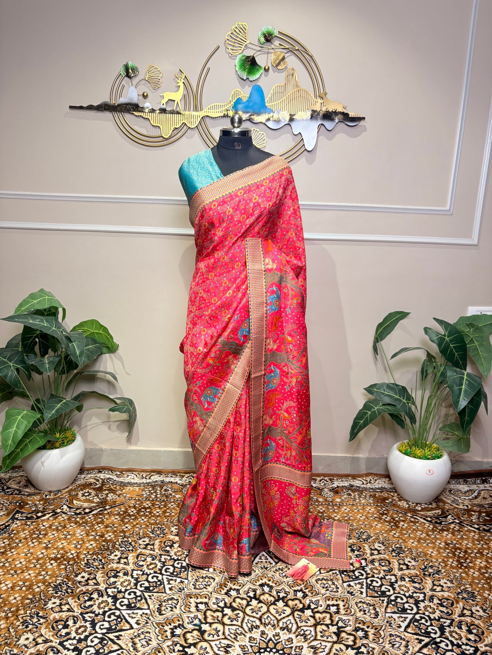 Rani Pink Pashmina Saree with Kashmiri Digital Print & Paisley Heritage Border - Image 2
