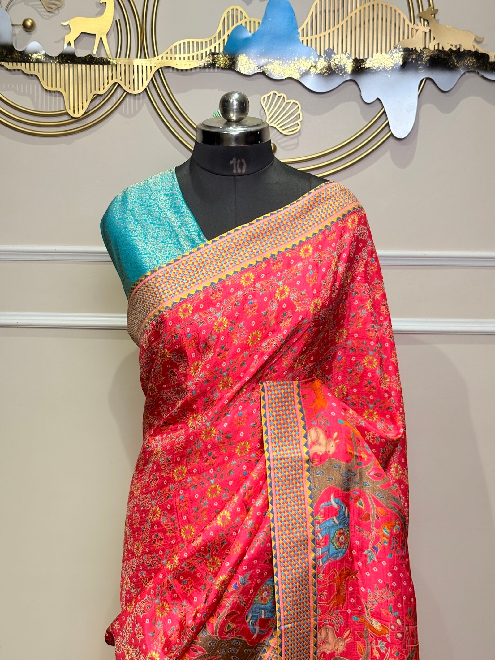 Rani Pink Pashmina Saree with Kashmiri Digital Print & Paisley Heritage Border - Image 4