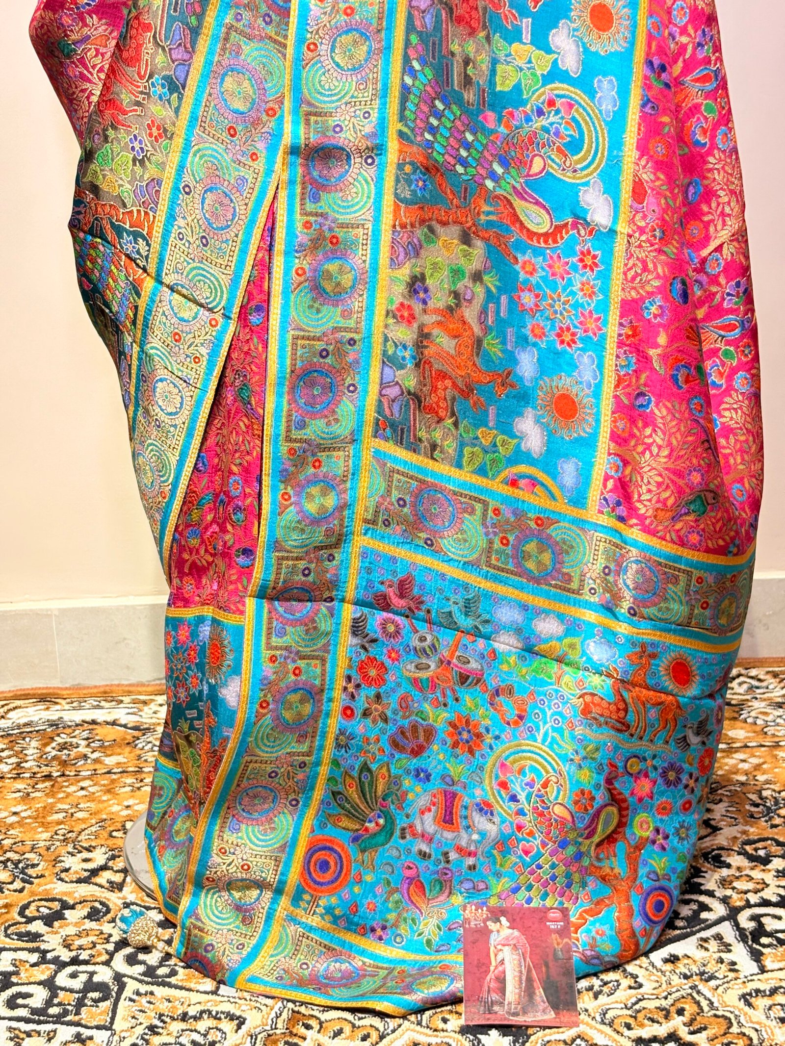 Premium Pink & Turquoise Pashmina Silk Saree - Image 4