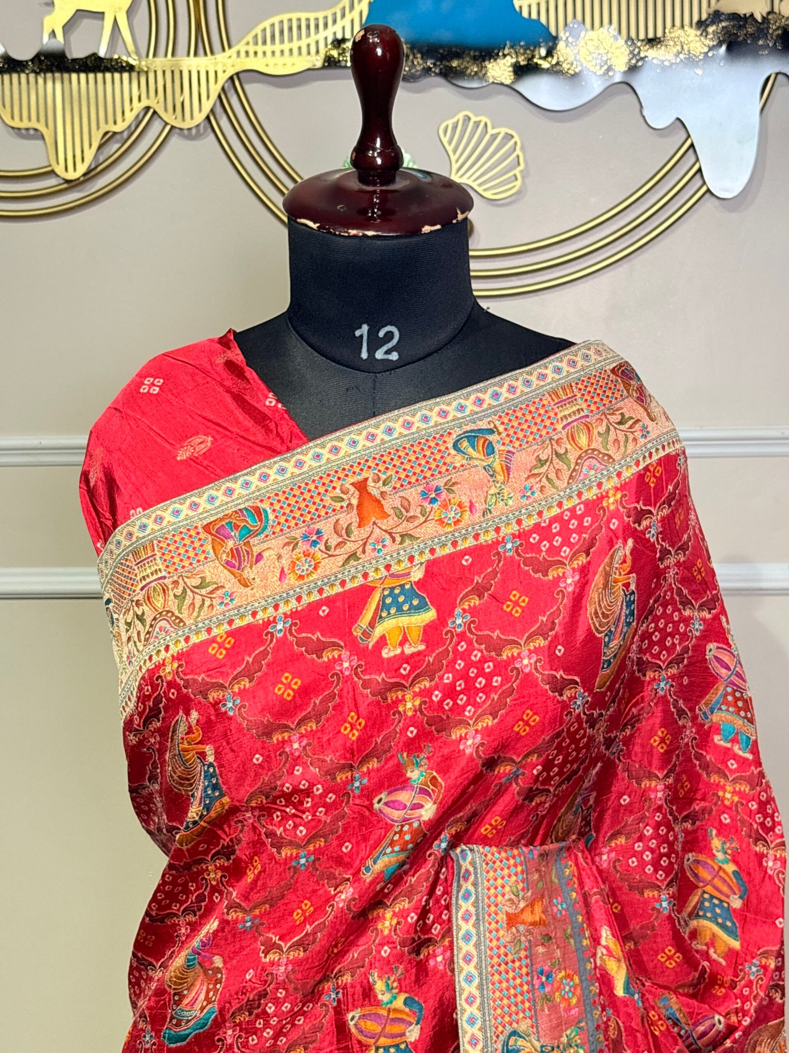 Premium Red Pashmina Print Saree with Traditional Kashmiri Motifs - Image 4