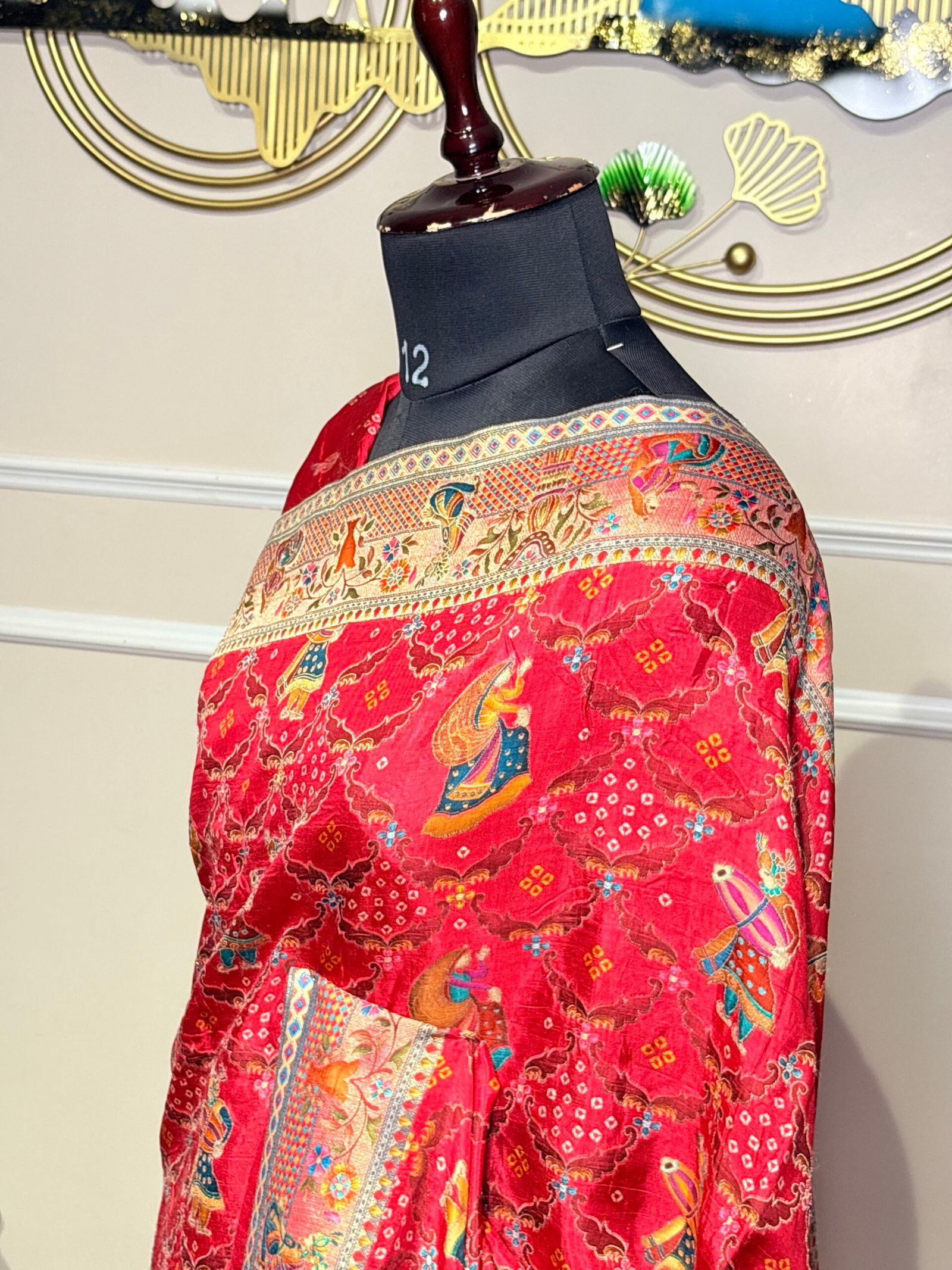Premium Red Pashmina Print Saree with Traditional Kashmiri Motifs - Image 6