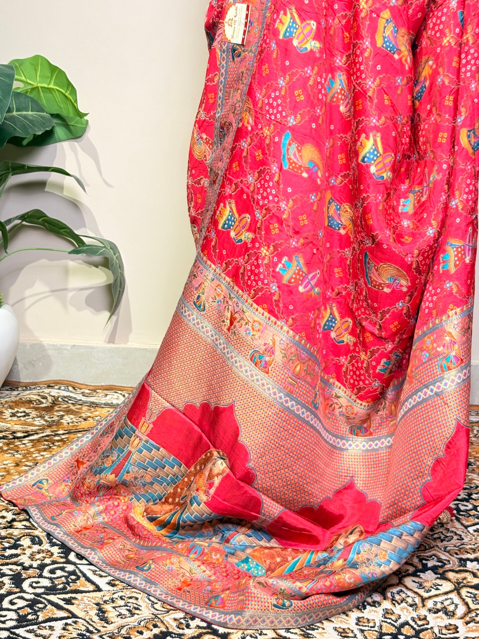 Premium Red Pashmina Print Saree with Traditional Kashmiri Motifs - Image 7