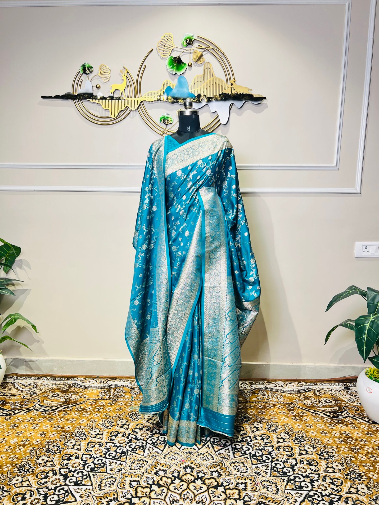 Sky Blue Banarasi Saree with Rich Woven Dupatta - Image 3