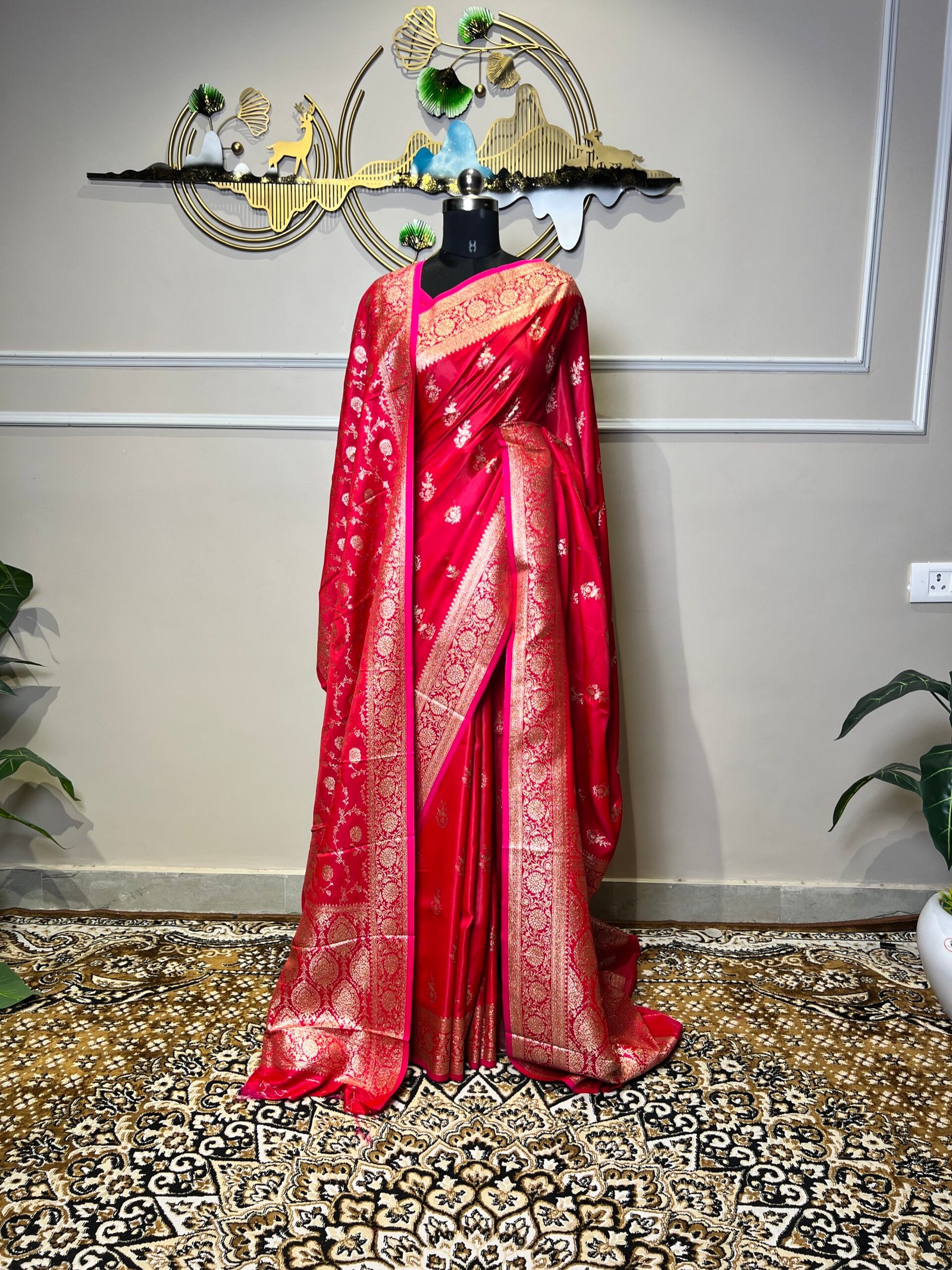 Rani Pink Banarasi Saree with Matching Dupatta - Image 2