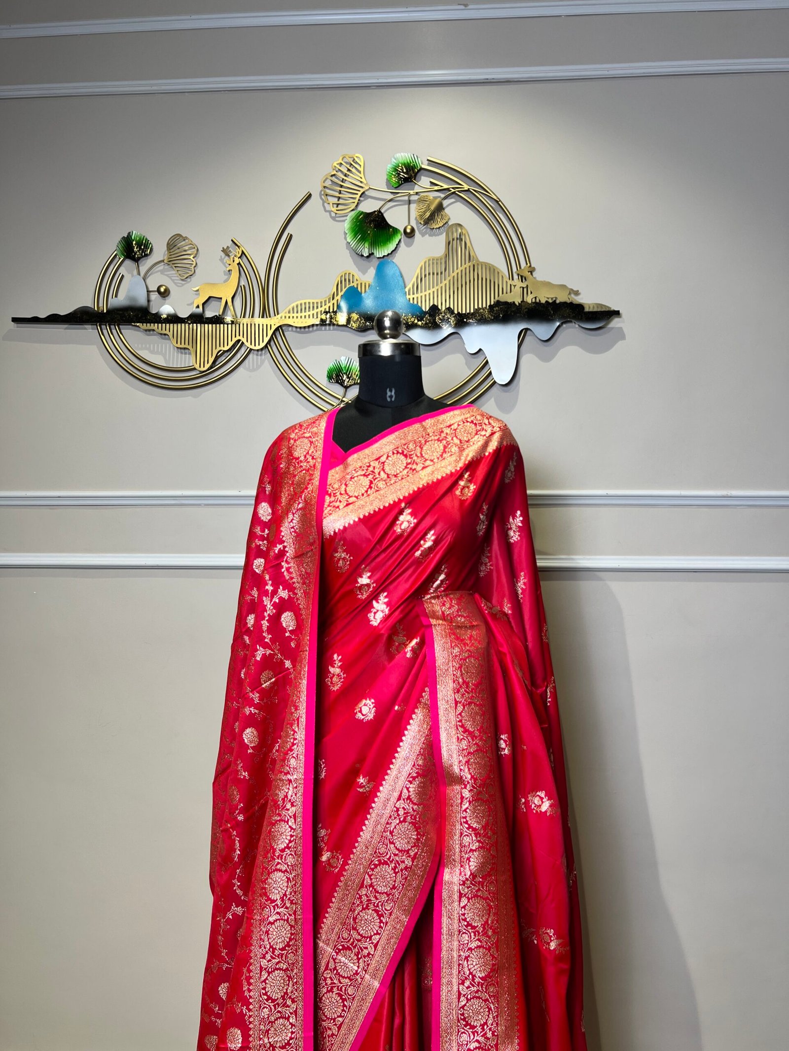 Rani Pink Banarasi Saree with Matching Dupatta