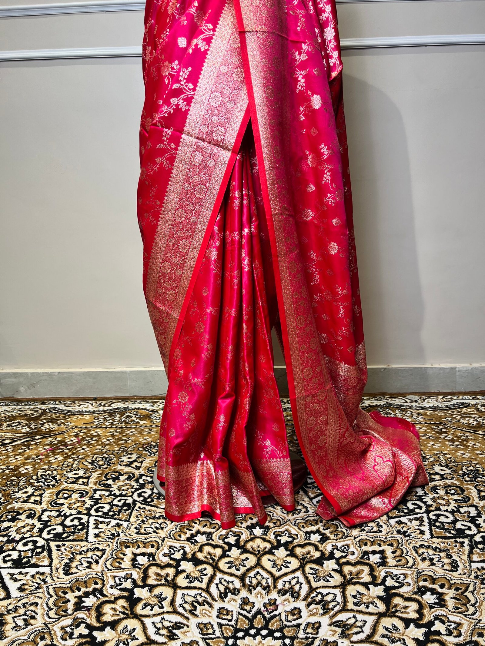 Rani Pink Banarasi Saree with Matching Dupatta - Image 6