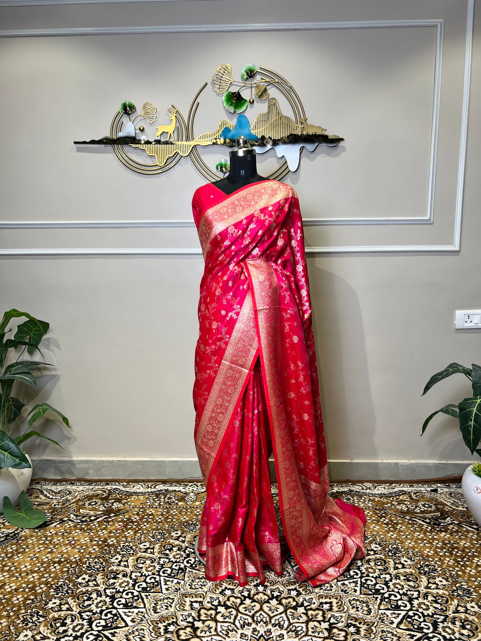Rani Pink Banarasi Saree with Matching Dupatta - Image 7