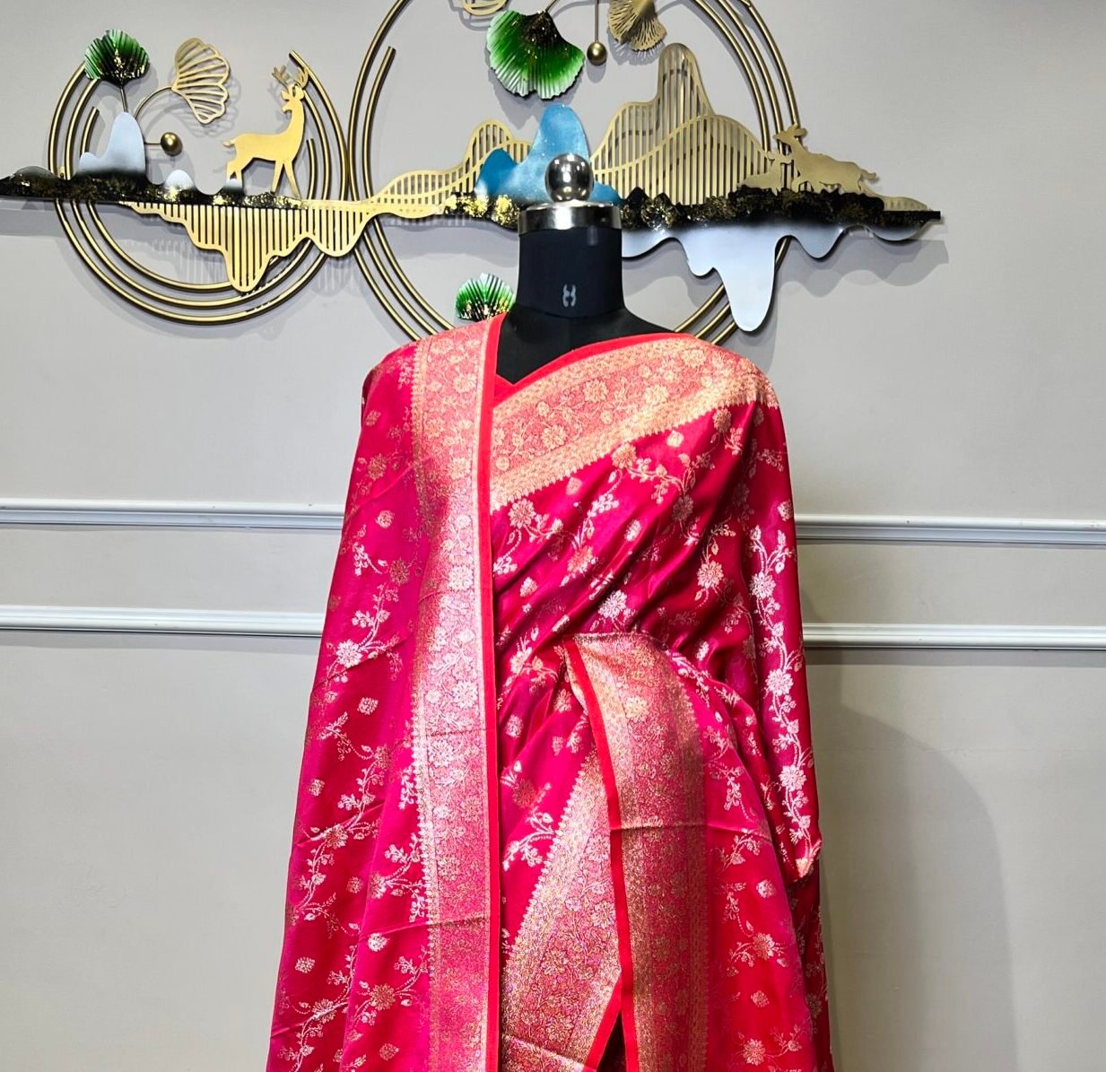 Rani Pink Banarasi Saree with Matching Dupatta