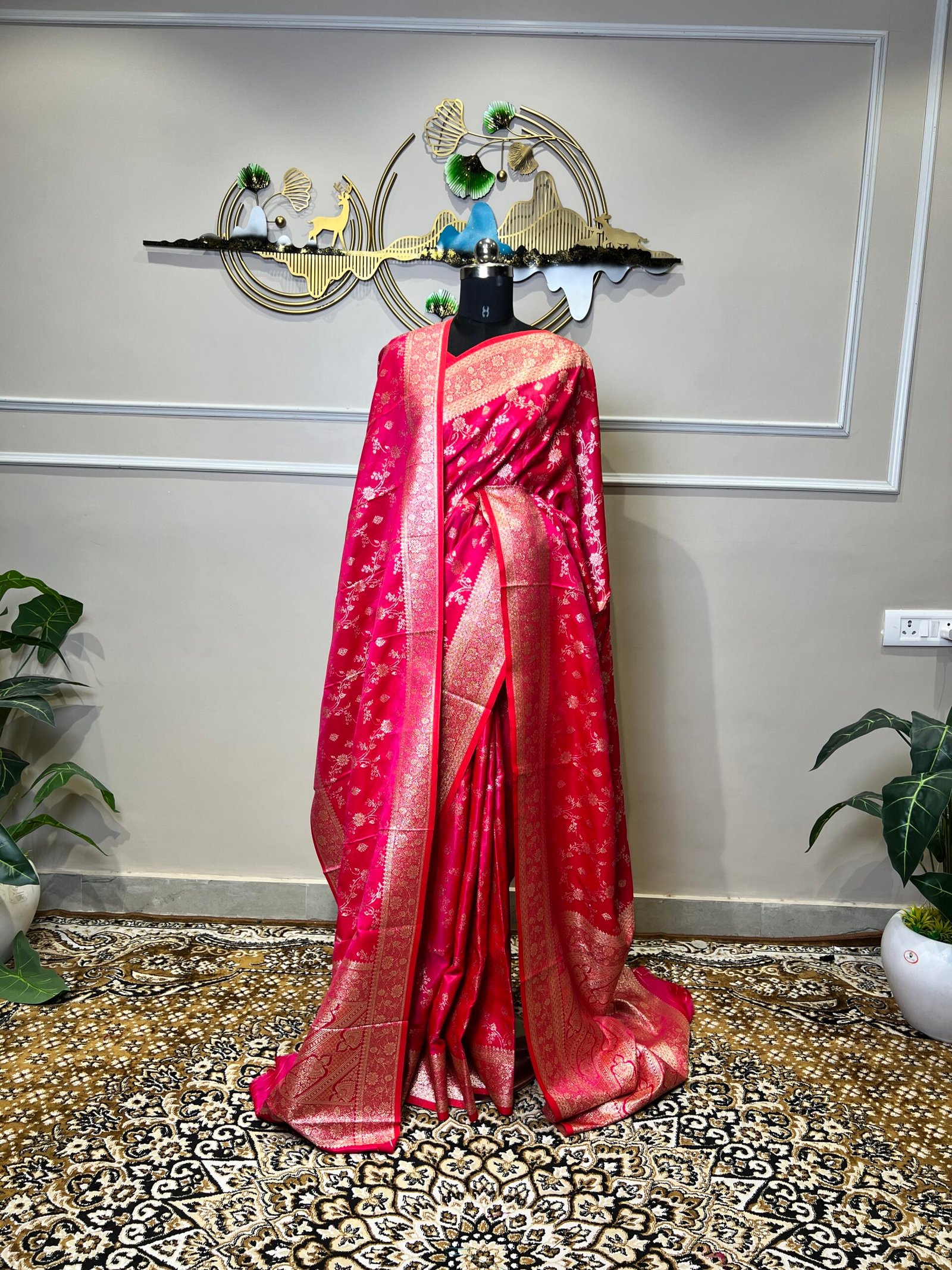 Rani Pink Banarasi Saree with Matching Dupatta - Image 2