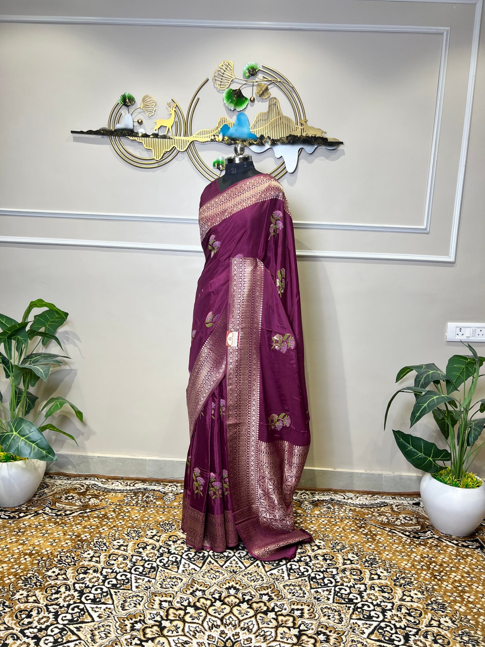 Wine Purple Viscose Meena Saree - Image 2