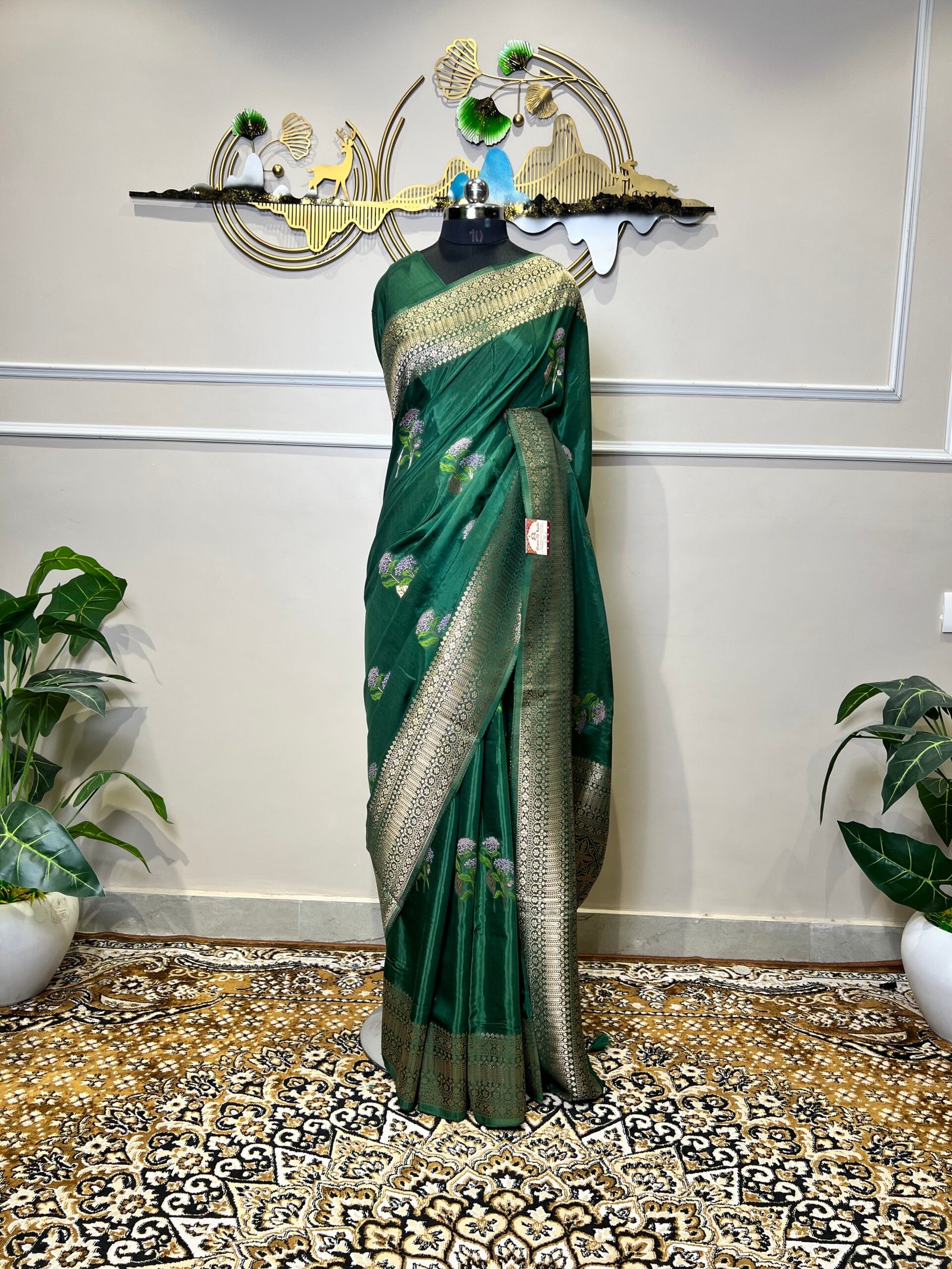 Emerald Green Viscose Meena Saree - Image 2