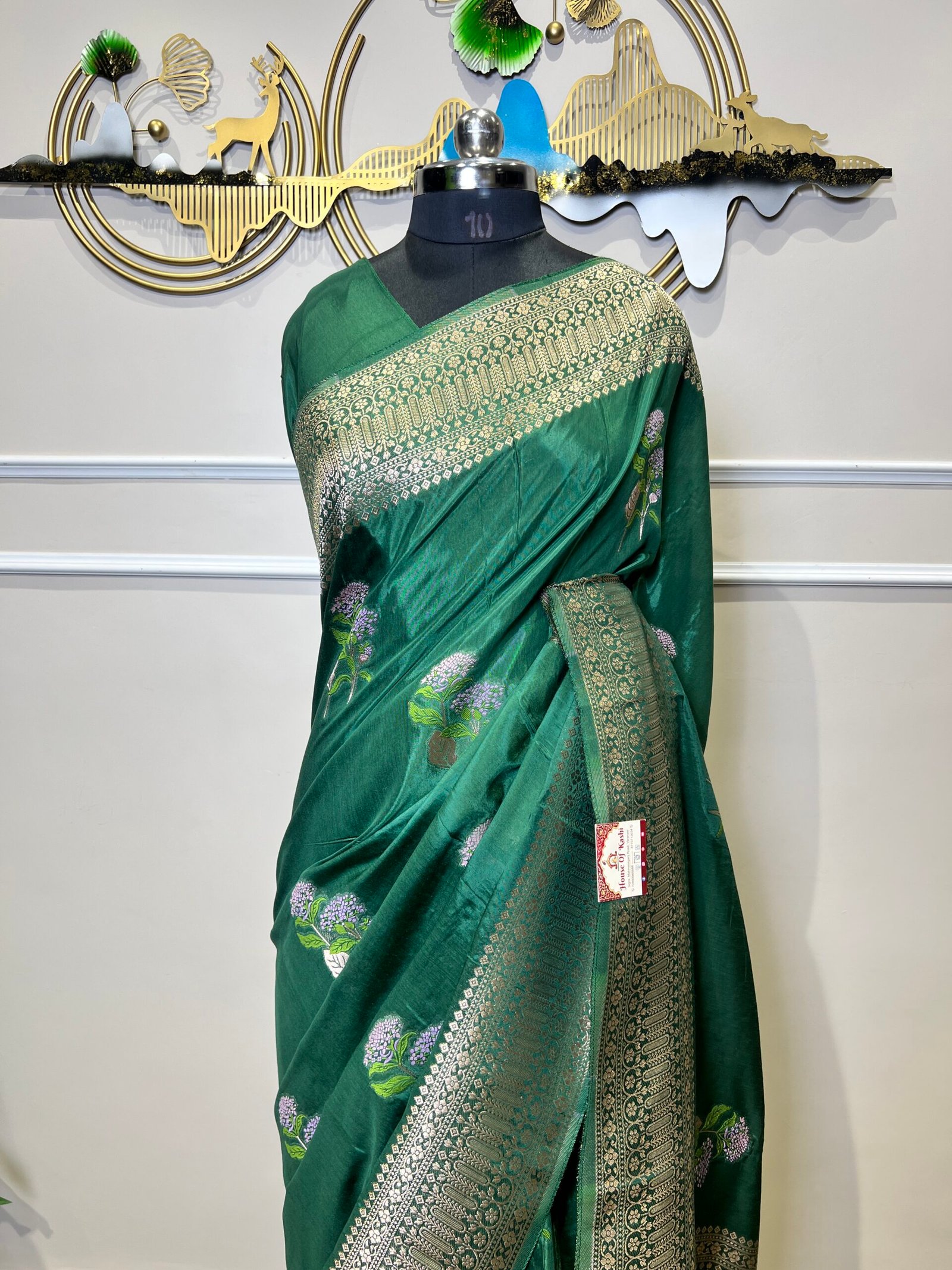 Emerald Green Viscose Meena Saree - Image 5