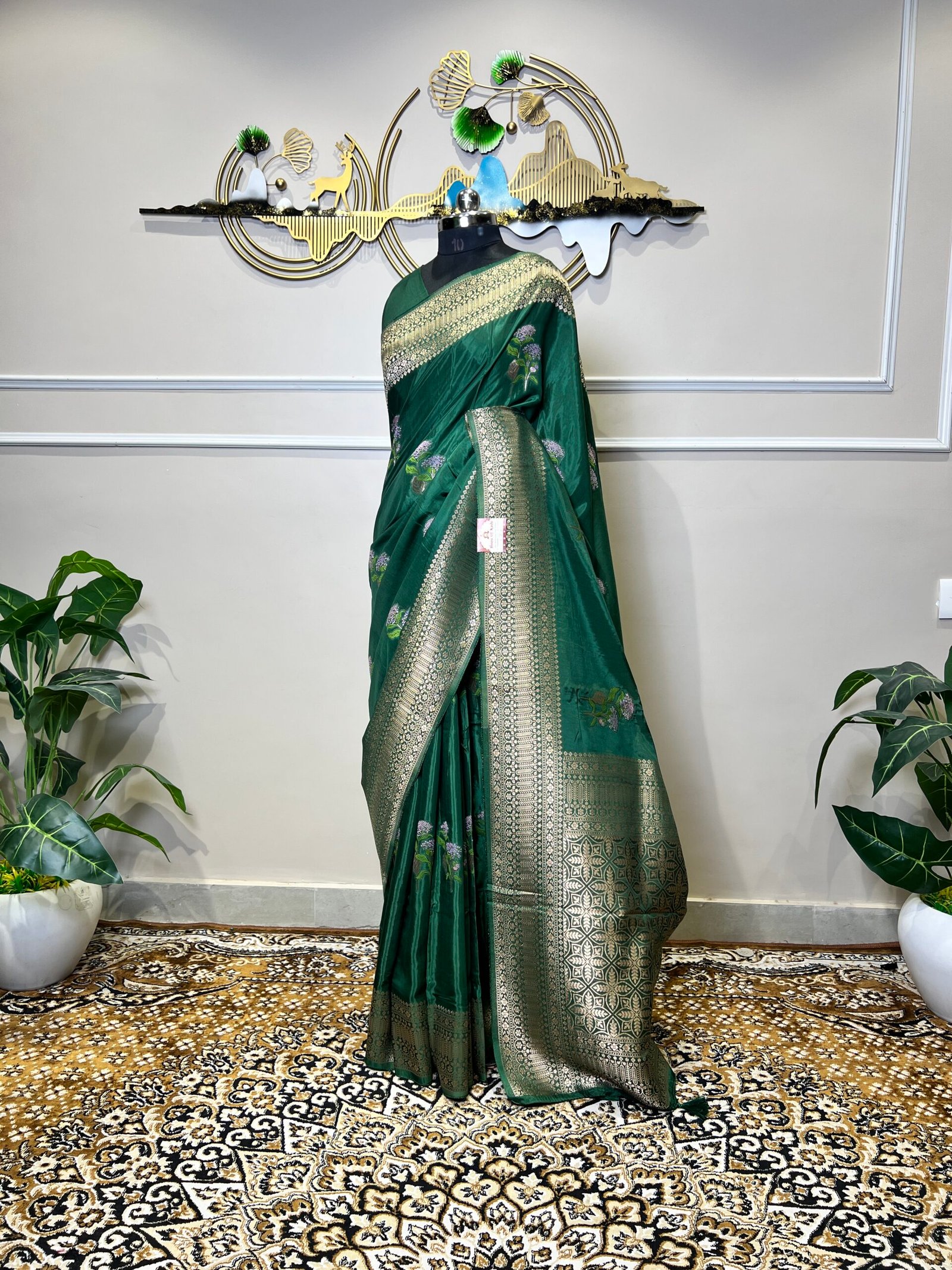 Emerald Green Viscose Meena Saree - Image 3
