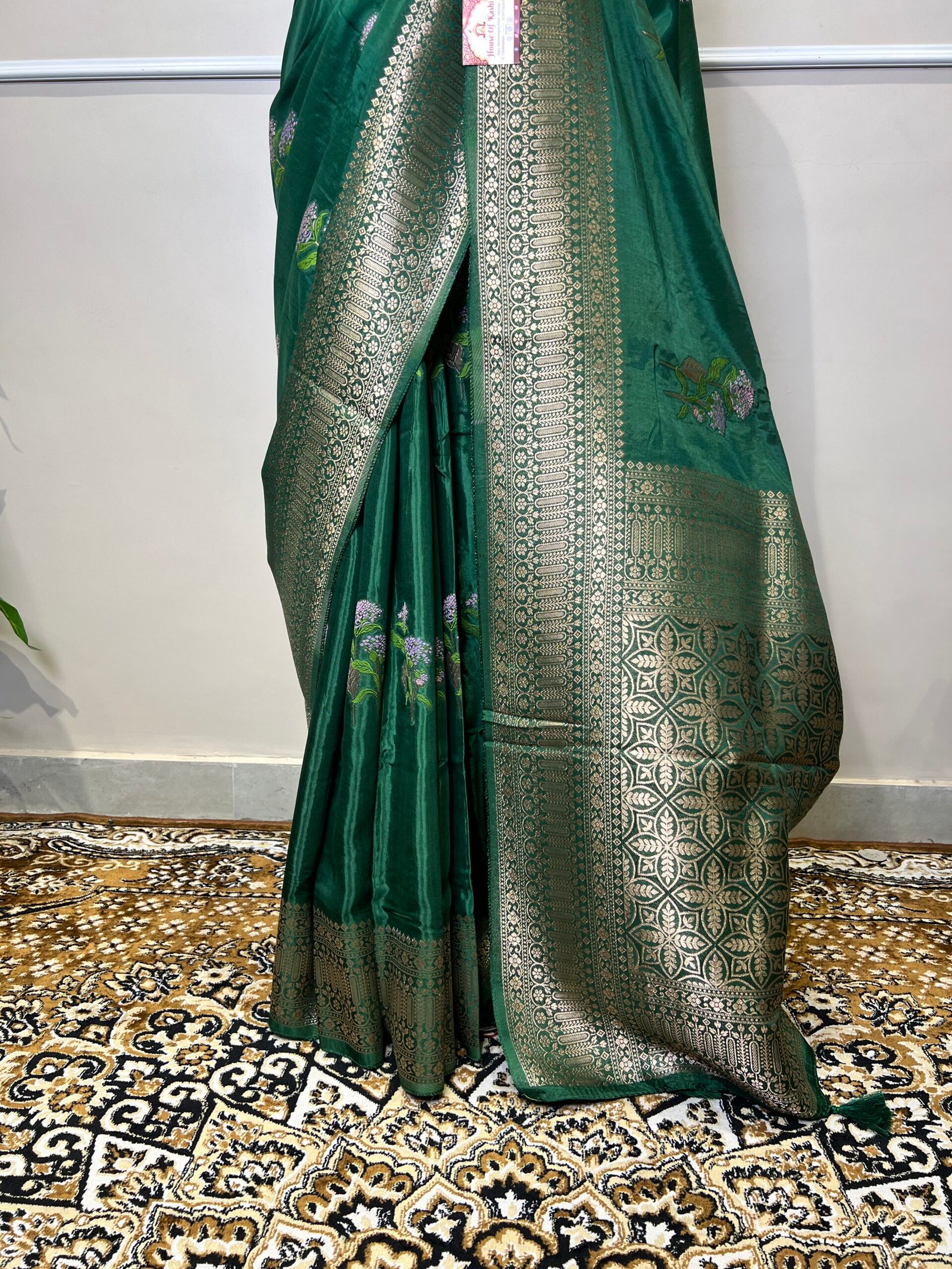 Emerald Green Viscose Meena Saree - Image 6