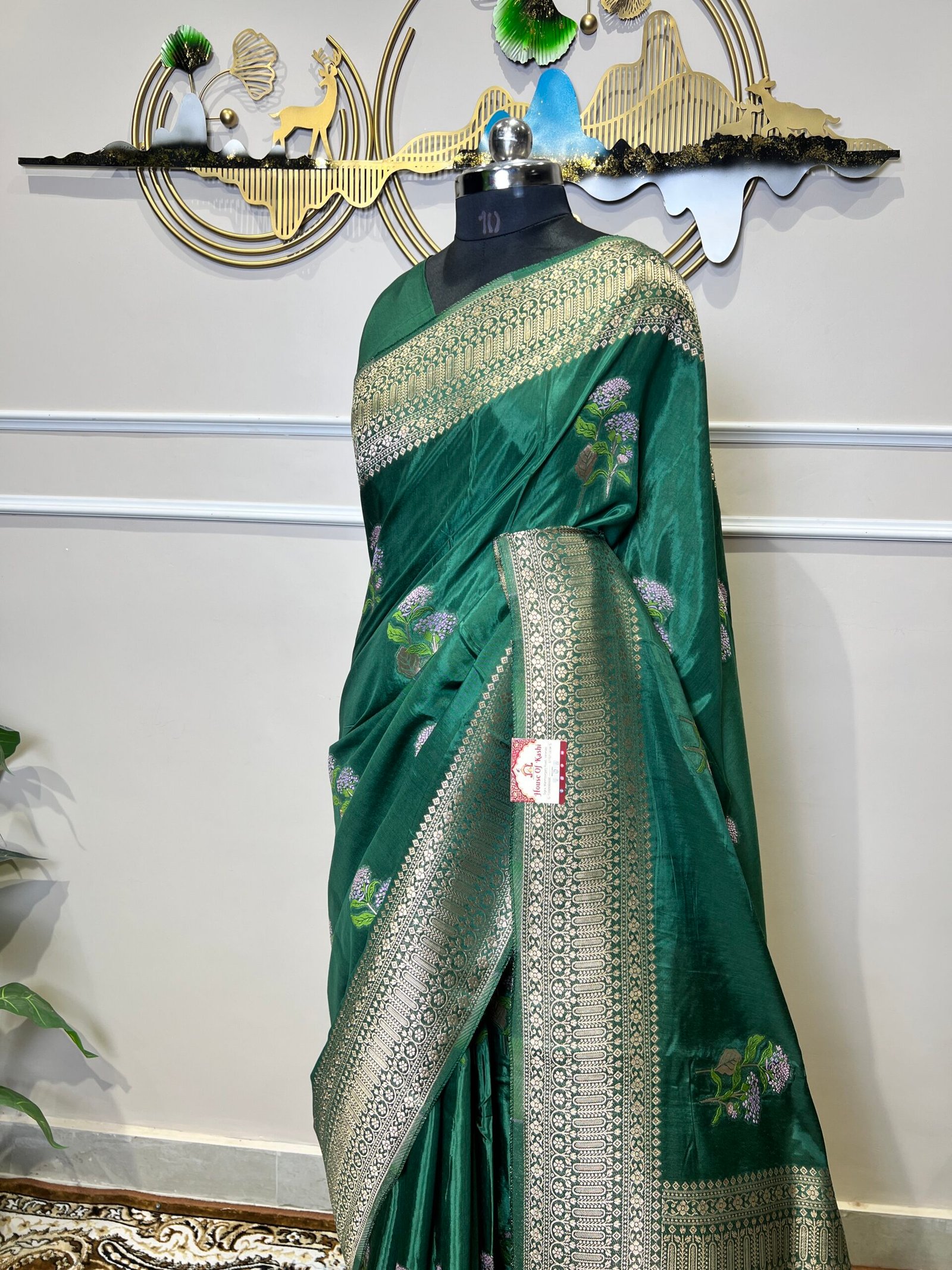 Emerald Green Viscose Meena Saree - Image 4