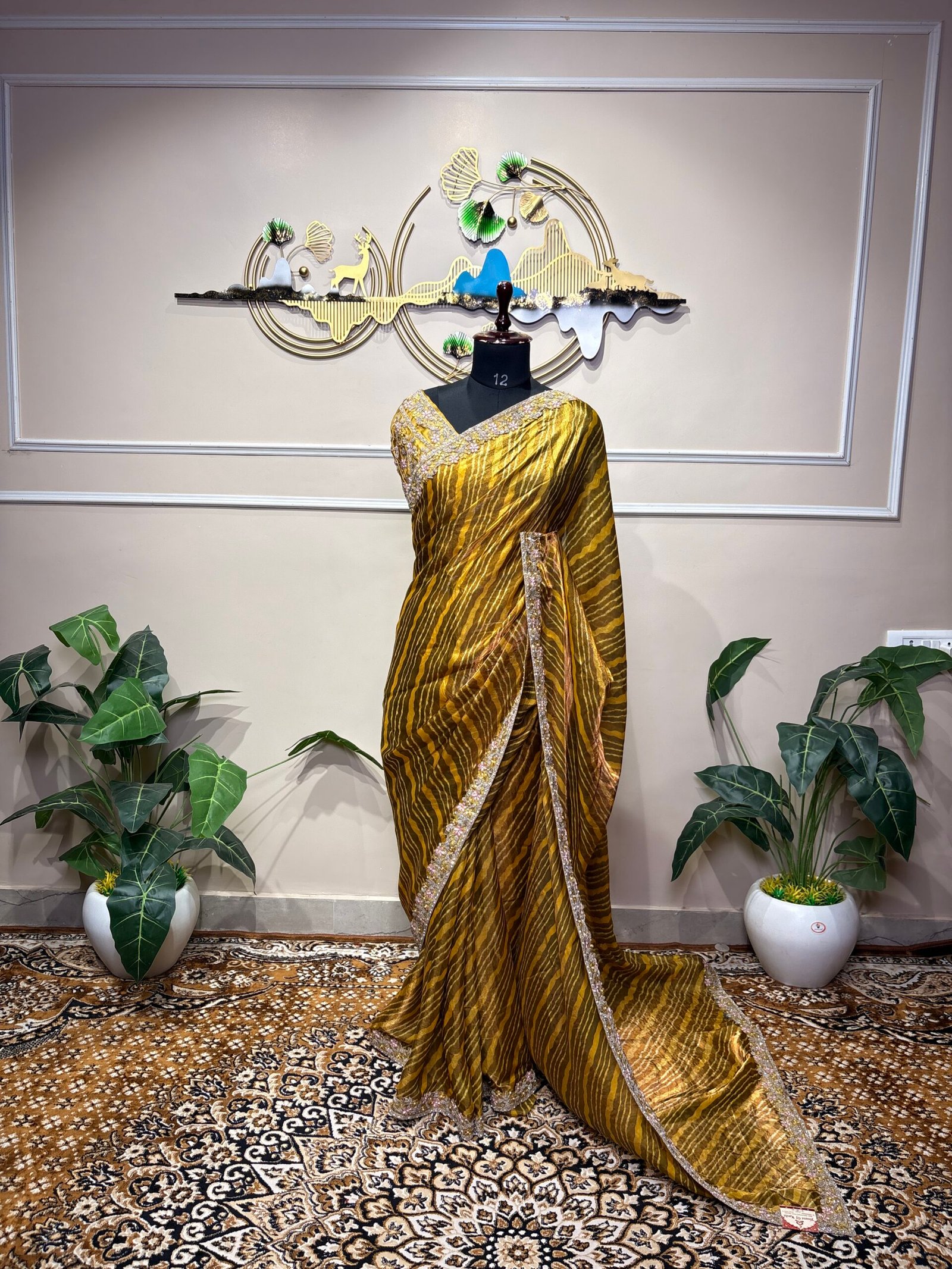 Mustard Gold Designer Saree with Floral Embellished Border - Image 2