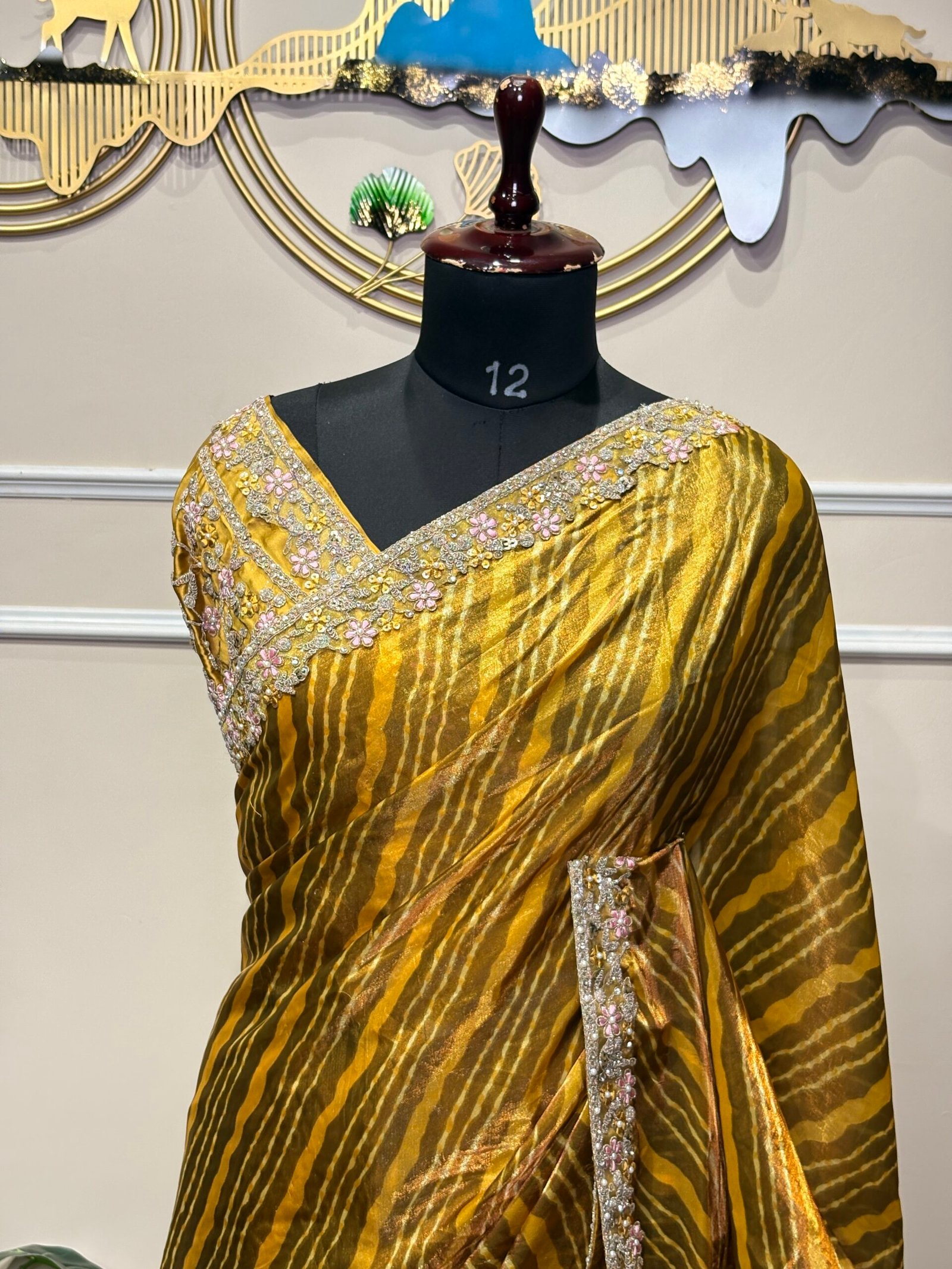 Mustard Gold Designer Saree with Floral Embellished Border - Image 3