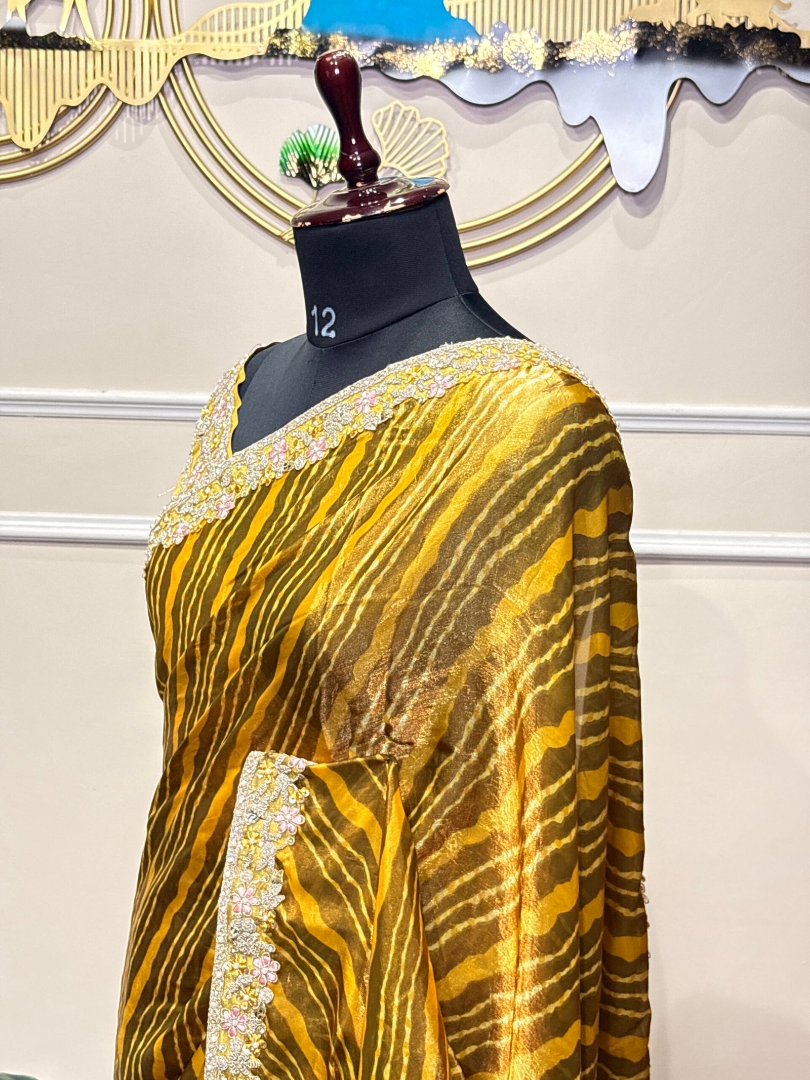 Mustard Gold Designer Saree with Floral Embellished Border - Image 5
