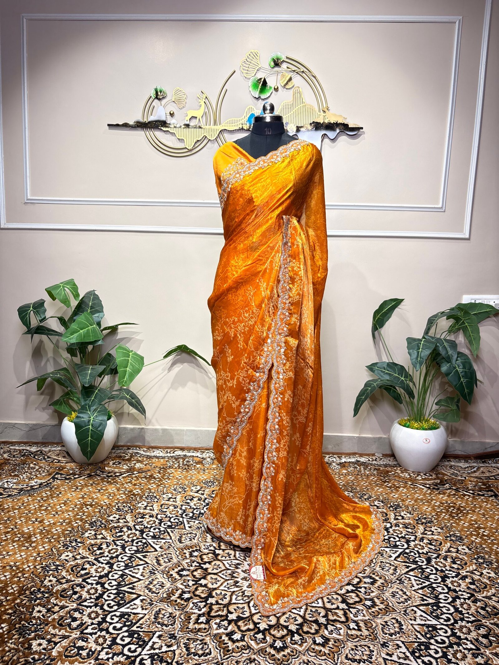 Orange Designer Satin Silk Saree with Embellished Border - Image 7