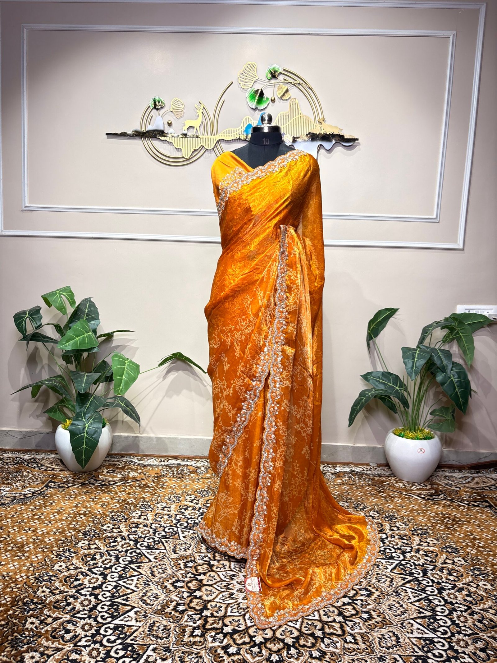 Orange Designer Satin Silk Saree with Embellished Border - Image 2