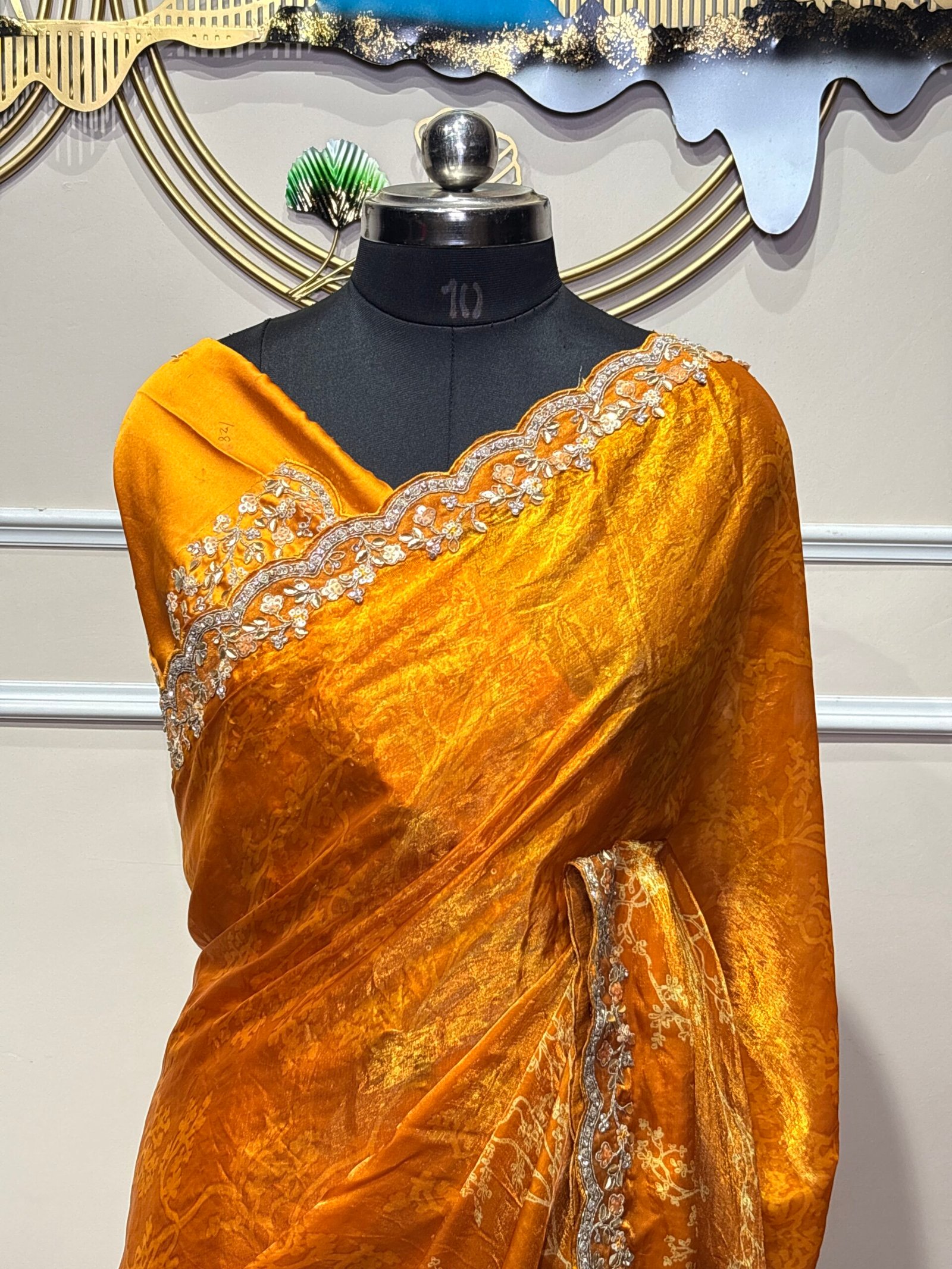 Orange Designer Satin Silk Saree with Embellished Border - Image 5