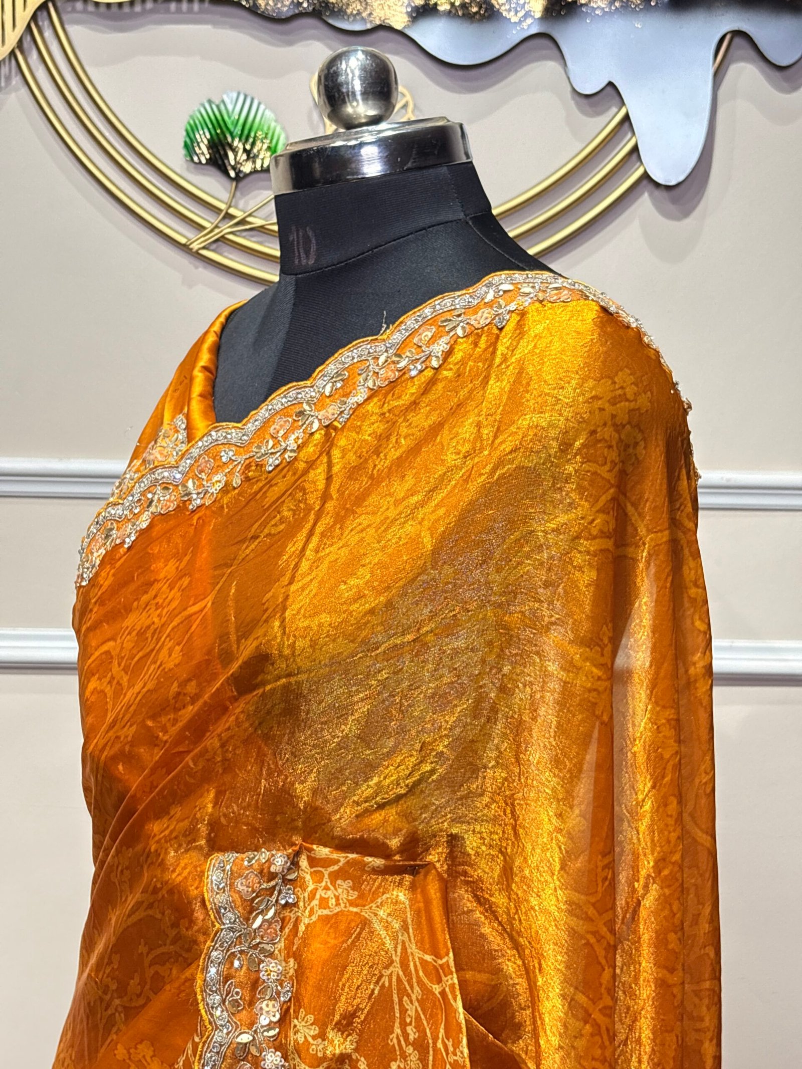 Orange Designer Satin Silk Saree with Embellished Border - Image 3