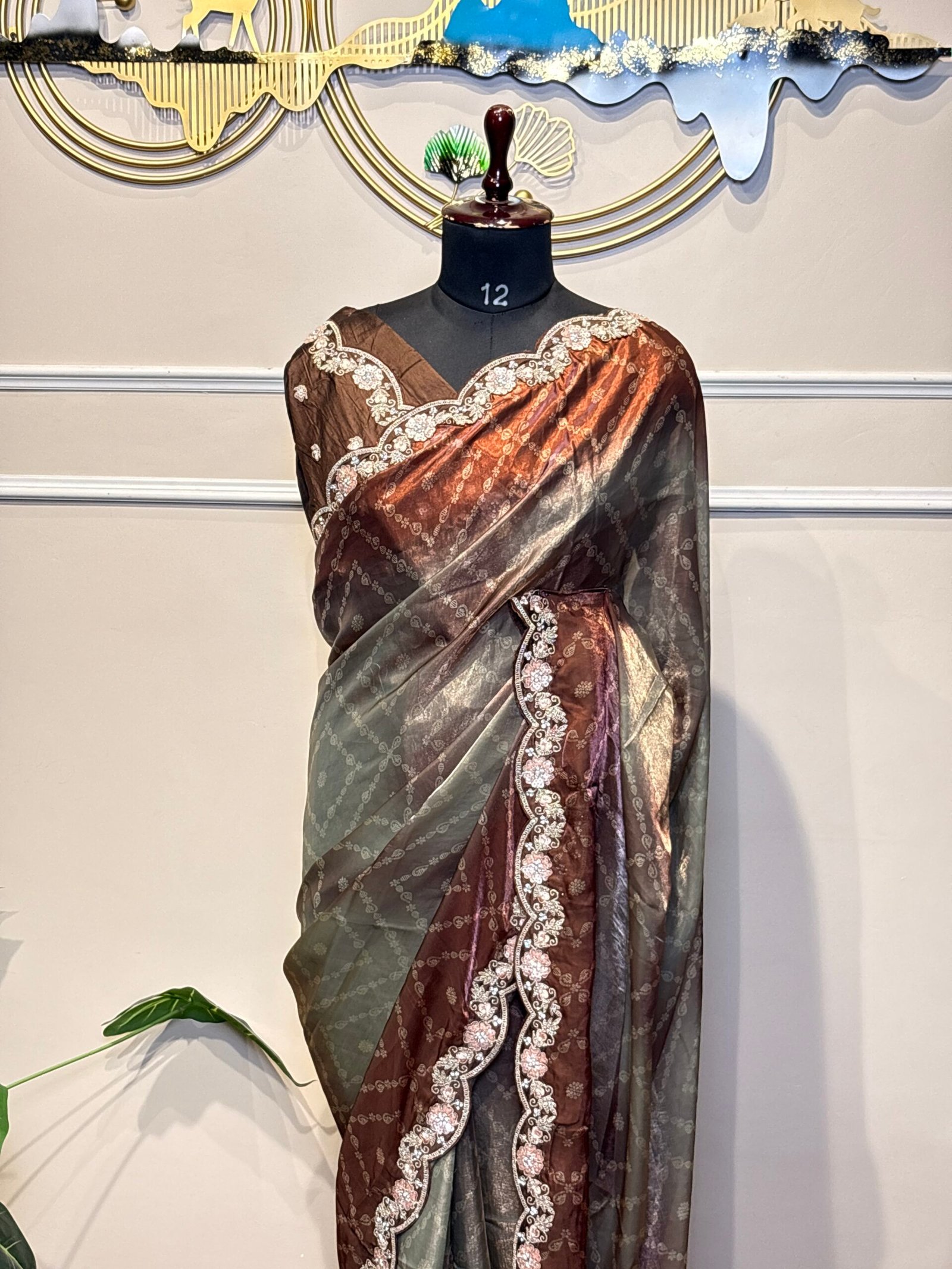 Coffee Brown Designer Saree with Embroidered Border - Image 6