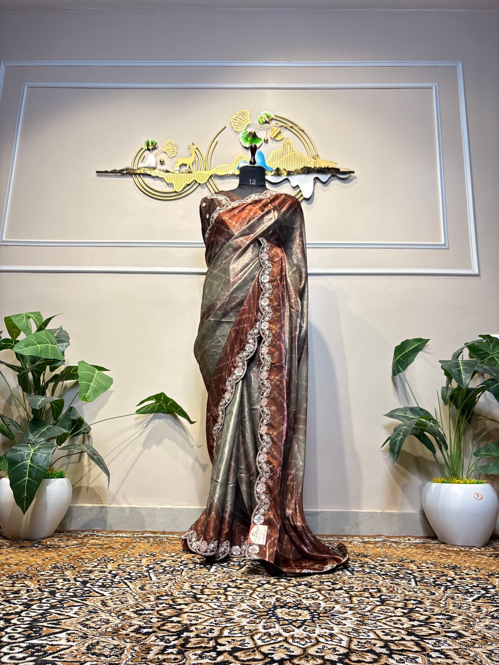 Coffee Brown Designer Saree with Embroidered Border - Image 2