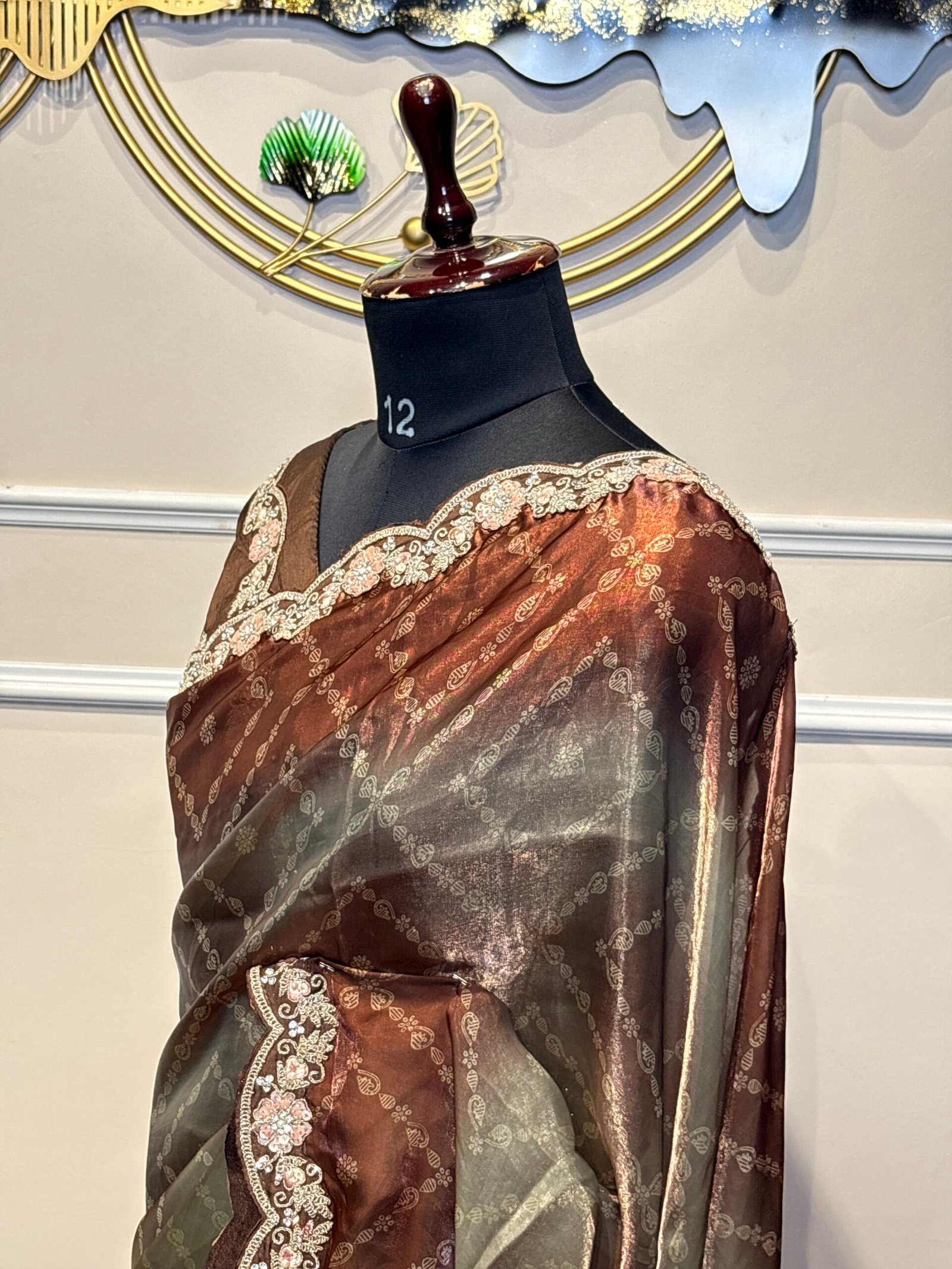 Coffee Brown Designer Saree with Embroidered Border - Image 4