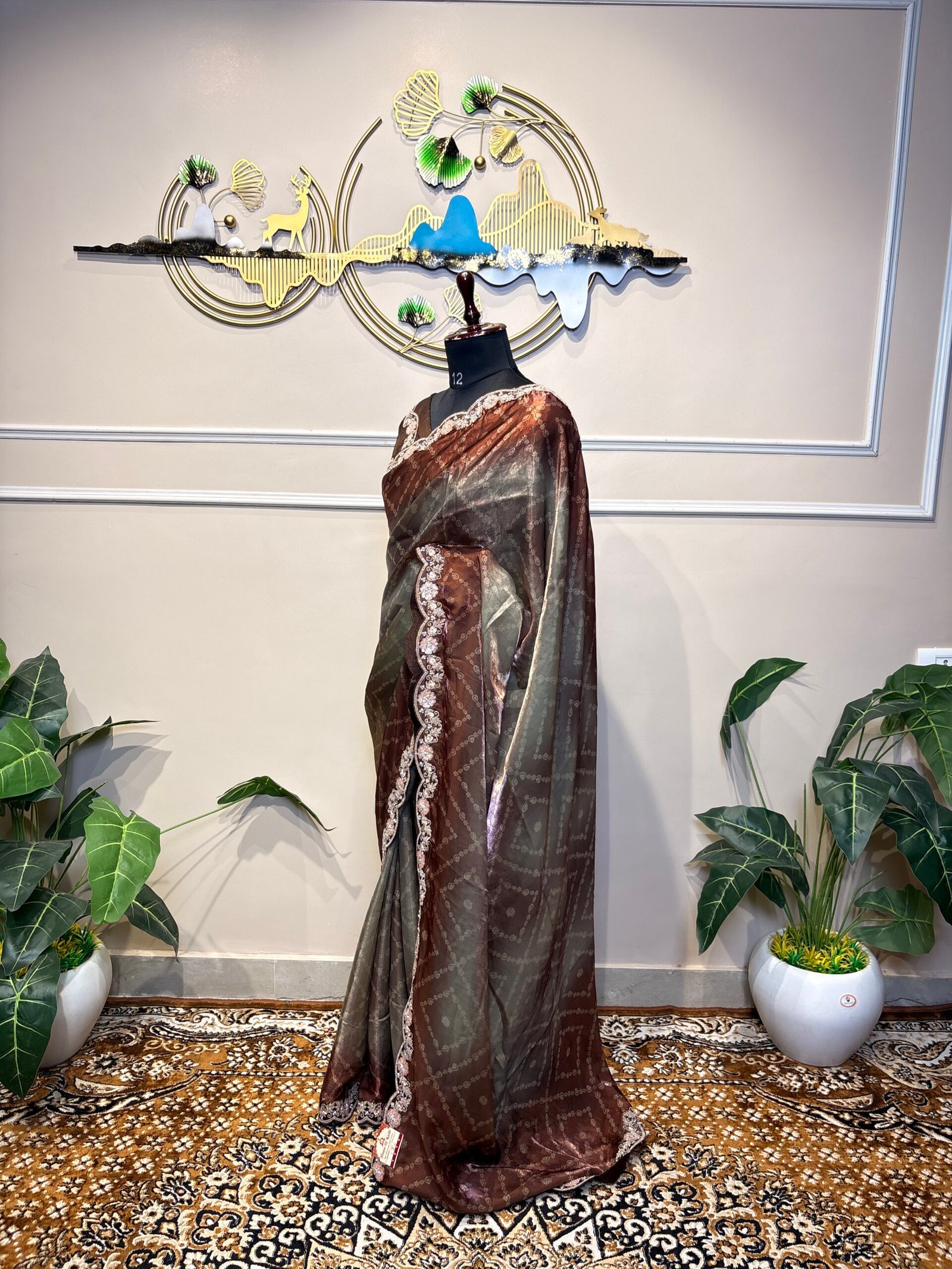 Coffee Brown Designer Saree with Embroidered Border - Image 3