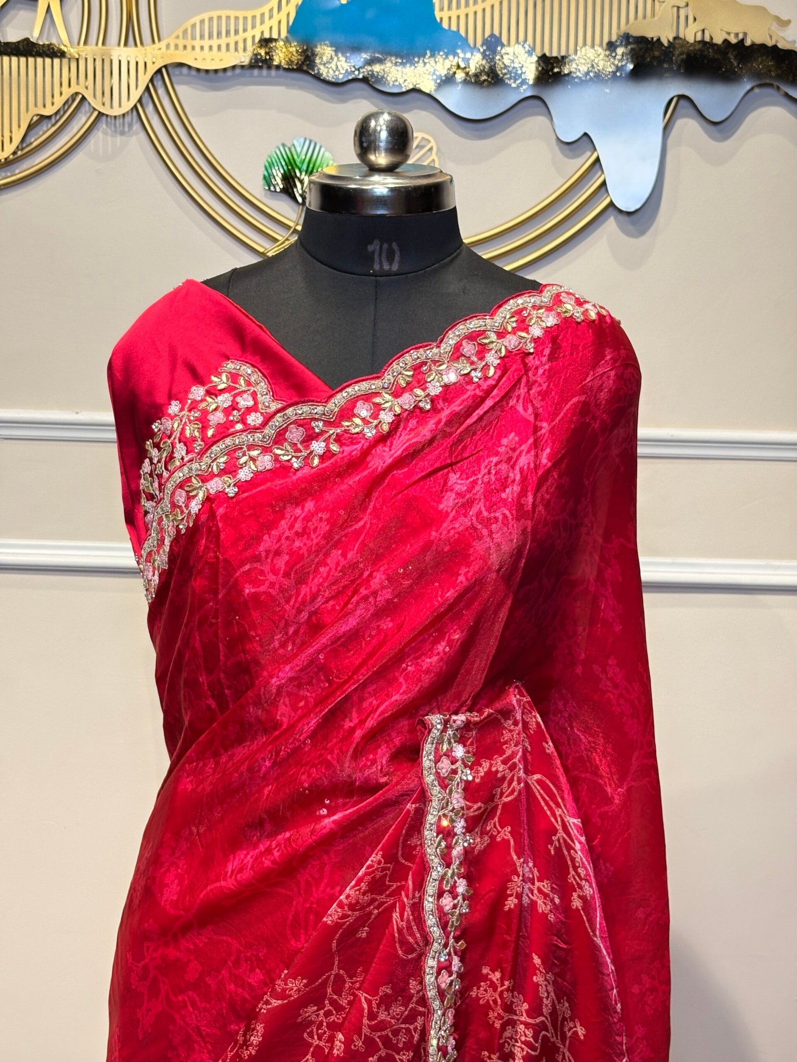 Wine Red Designer Saree - Image 5