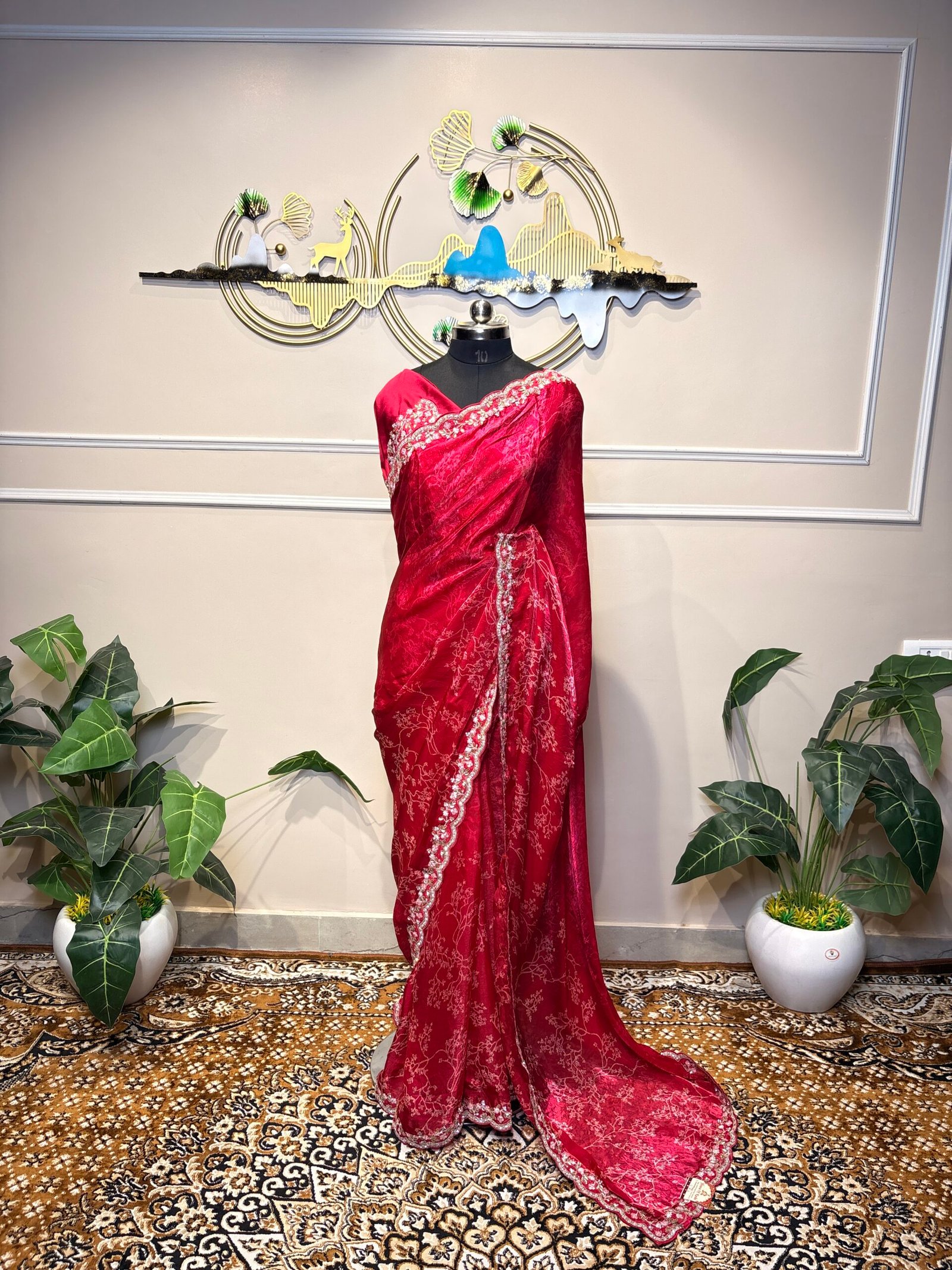 Wine Red Designer Saree - Image 2