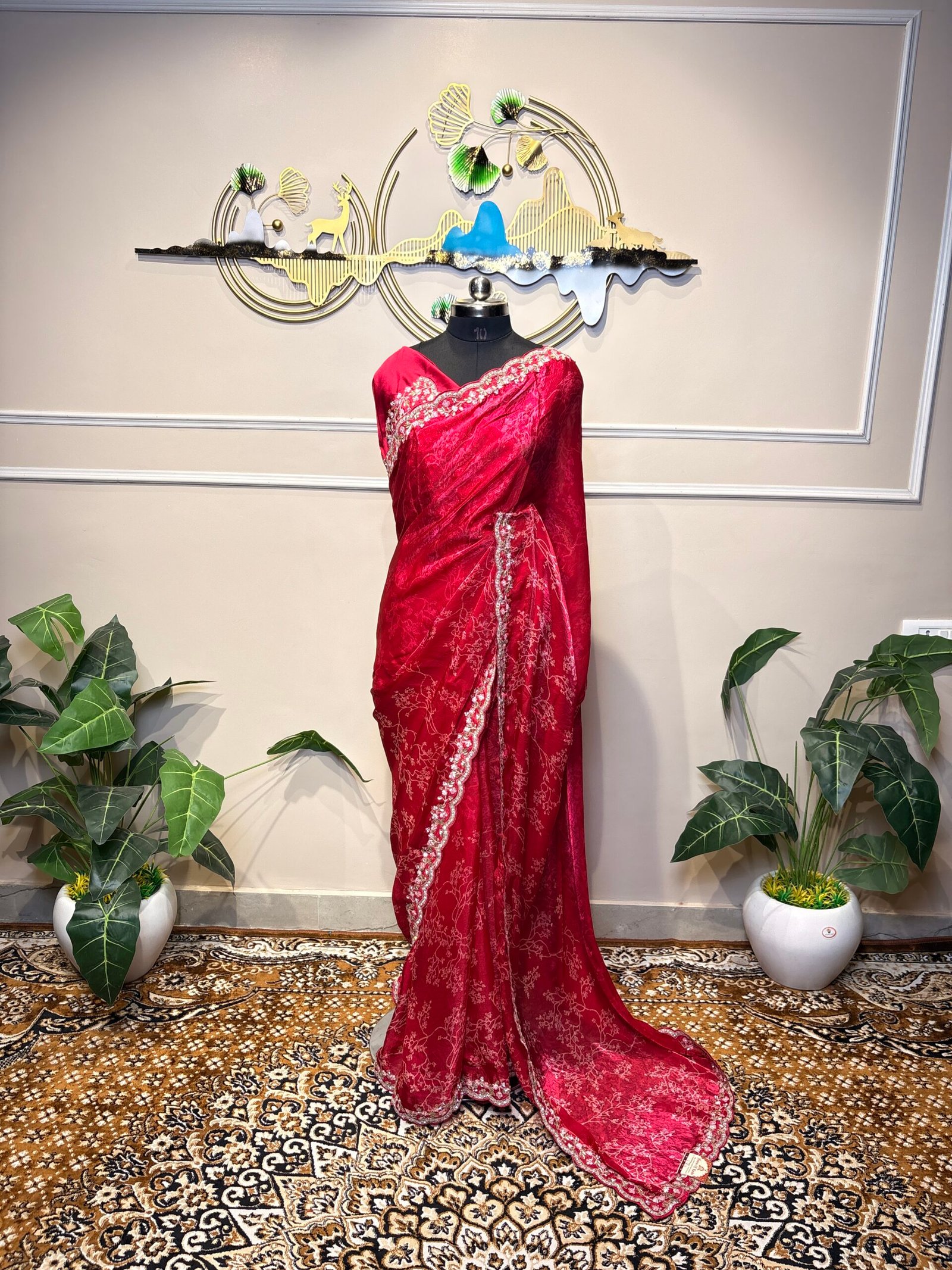 Wine Red Designer Saree - Image 3