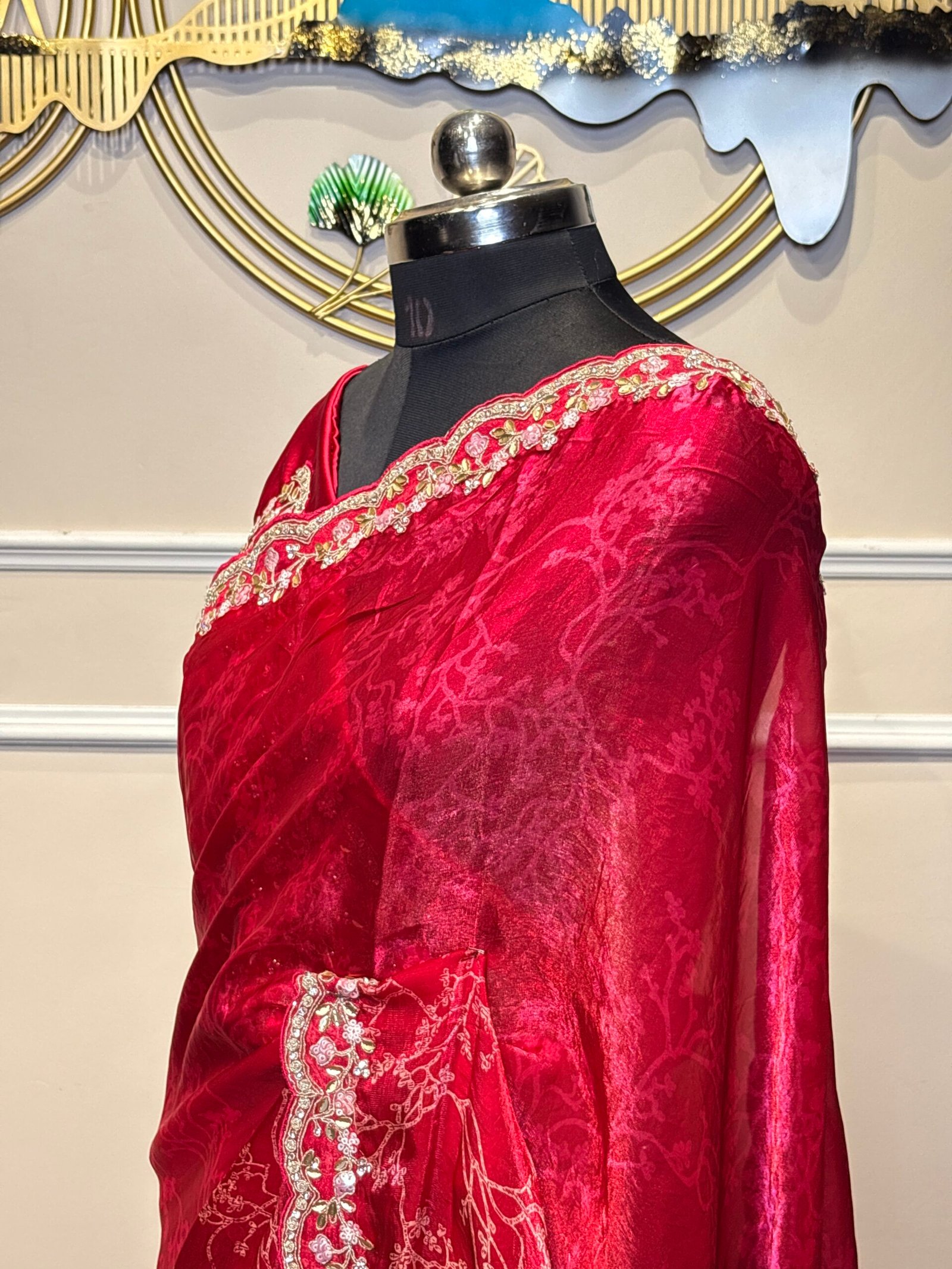 Wine Red Designer Saree - Image 6