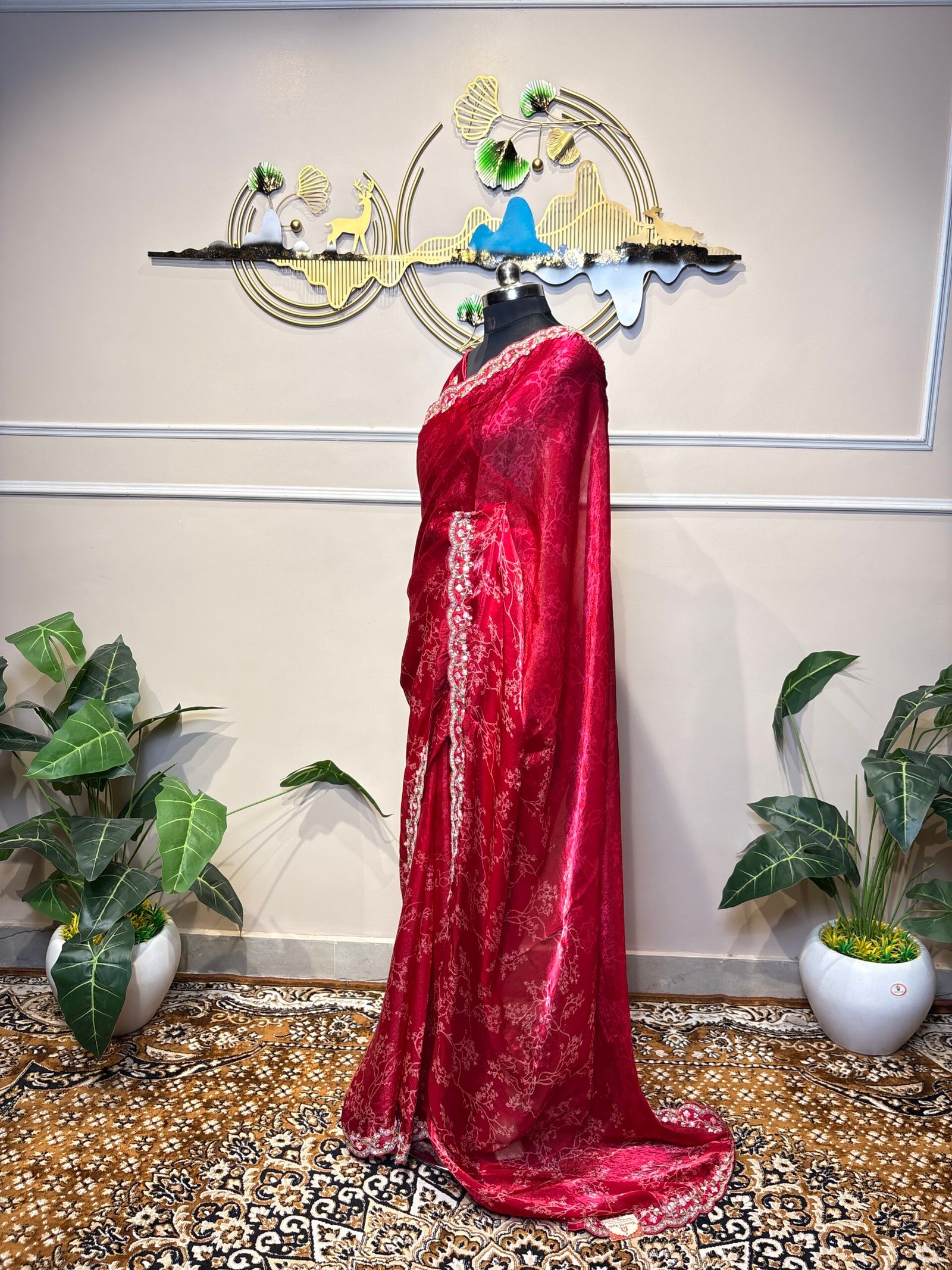 Wine Red Designer Saree - Image 7