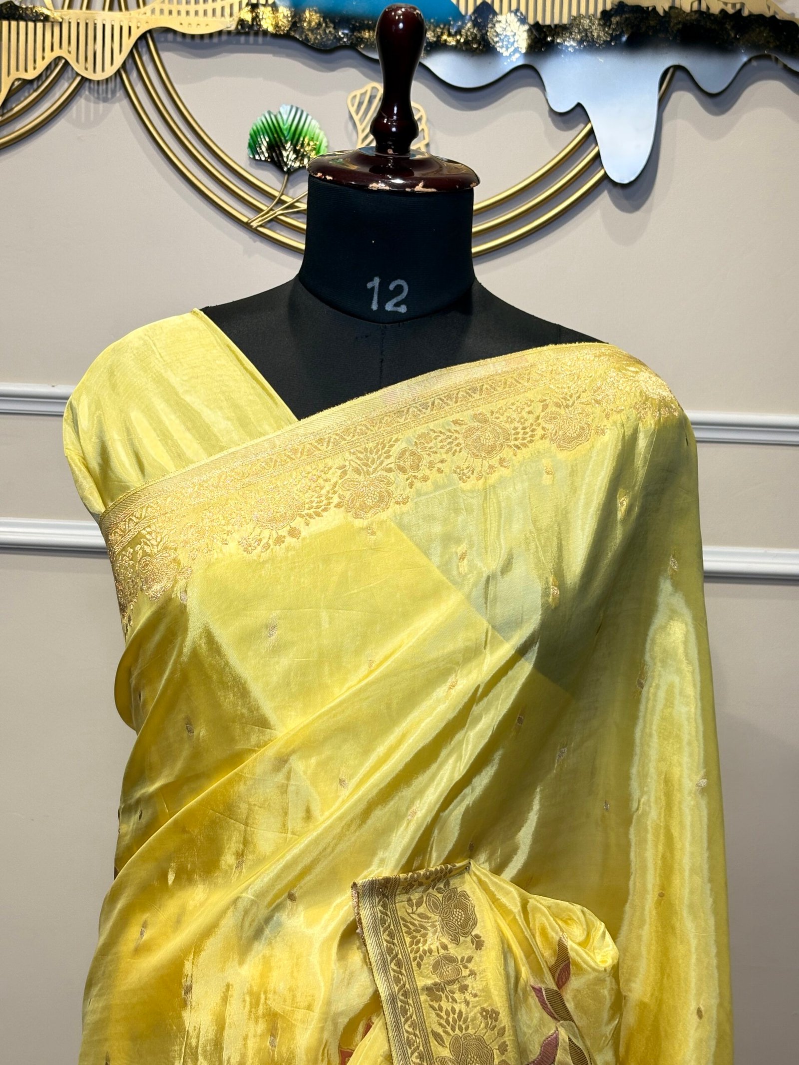 Banarasi Katan Silk Meenakari Saree – Lemon Yellow - Image 3