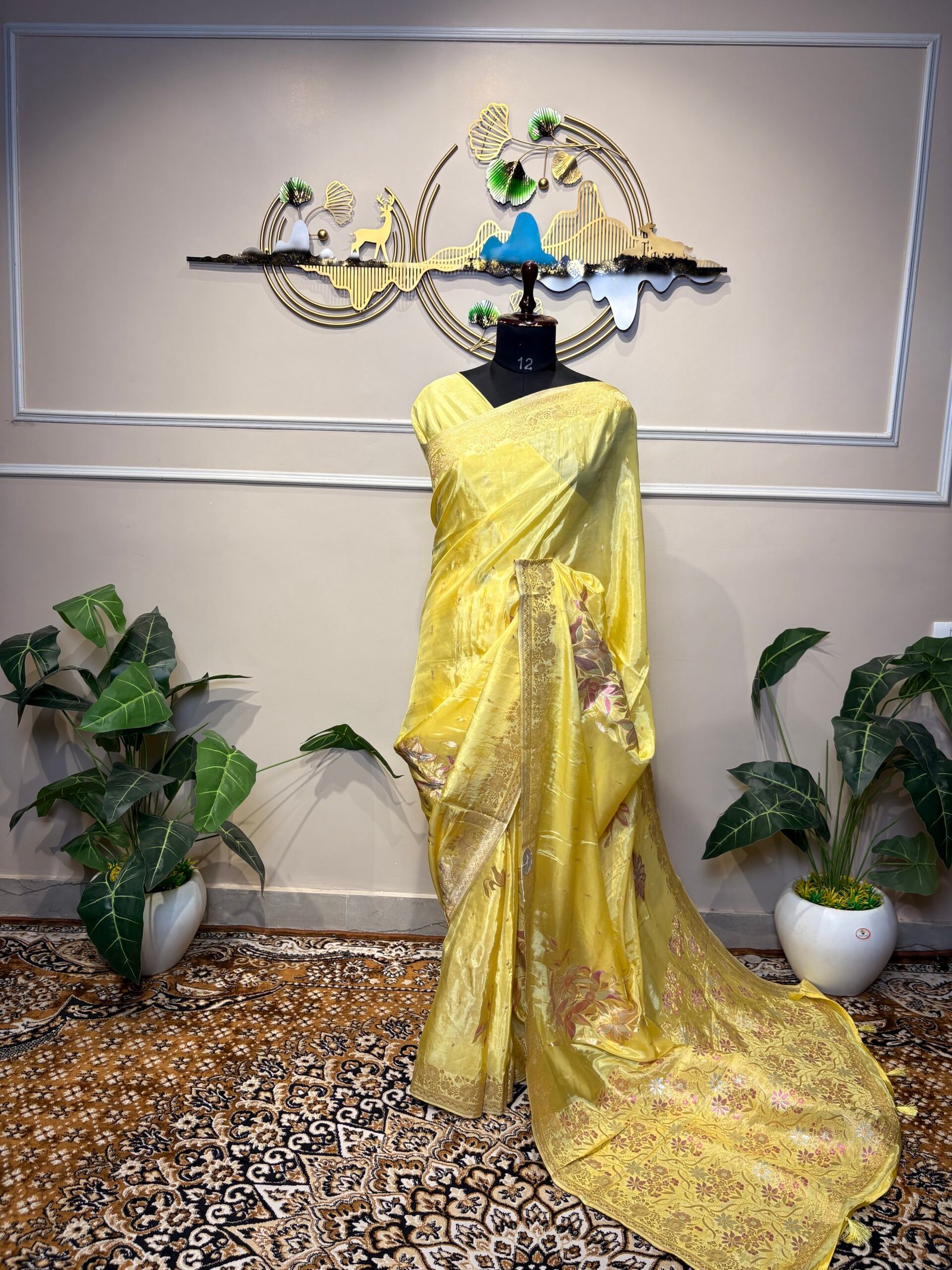 Banarasi Katan Silk Meenakari Saree – Lemon Yellow - Image 2