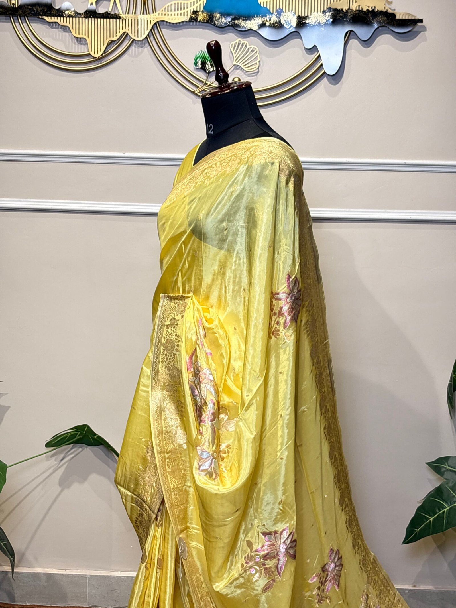 Banarasi Katan Silk Meenakari Saree – Lemon Yellow - Image 6