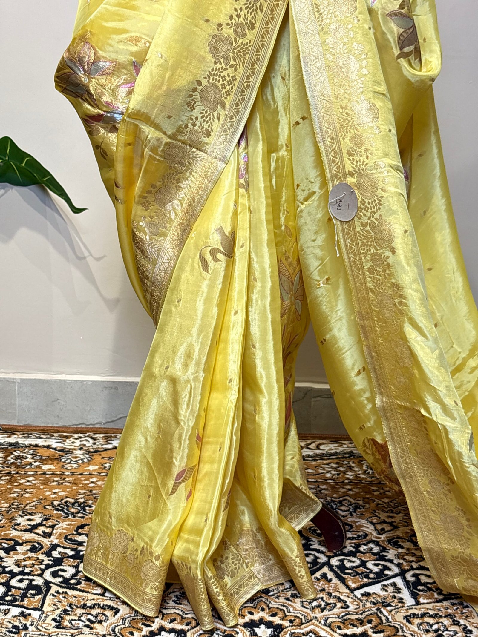 Banarasi Katan Silk Meenakari Saree – Lemon Yellow - Image 4