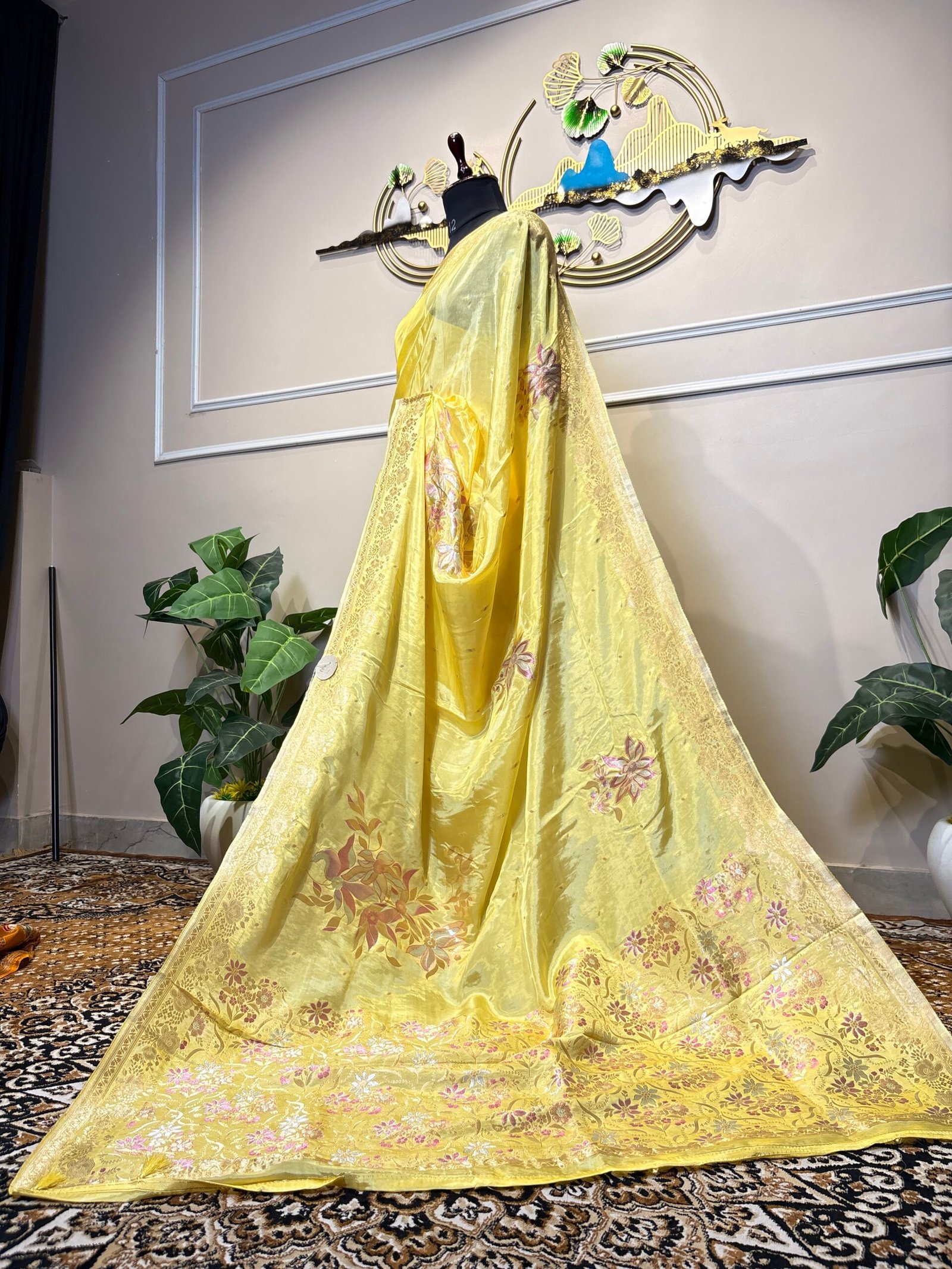 Banarasi Katan Silk Meenakari Saree – Lemon Yellow - Image 5