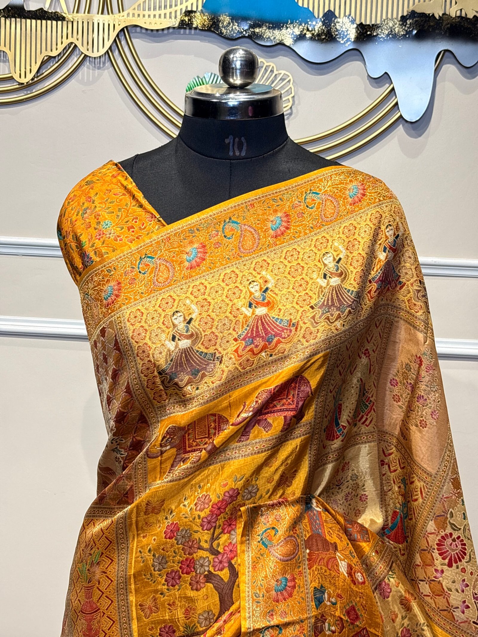 Pure Banarasi Silk Meenakari Saree – Mustard Gold - Image 7