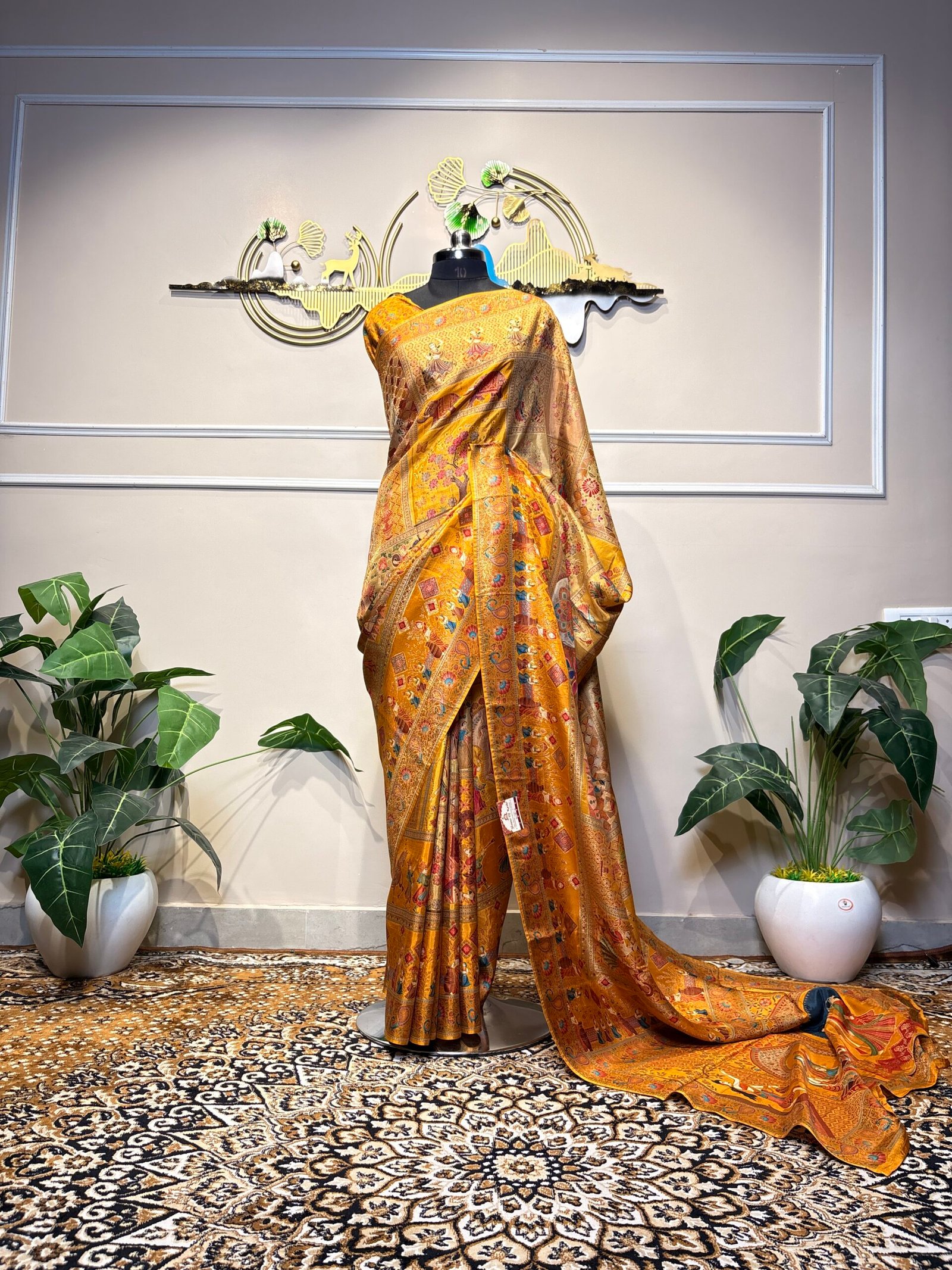 Pure Banarasi Silk Meenakari Saree – Mustard Gold - Image 2